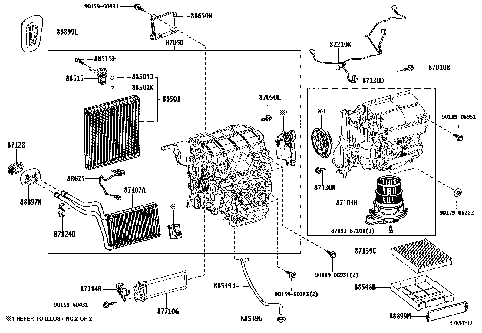 Toyota COROLLA 暖风和空调系统 - 冷却器组件 EPC diagram — 87M4YD