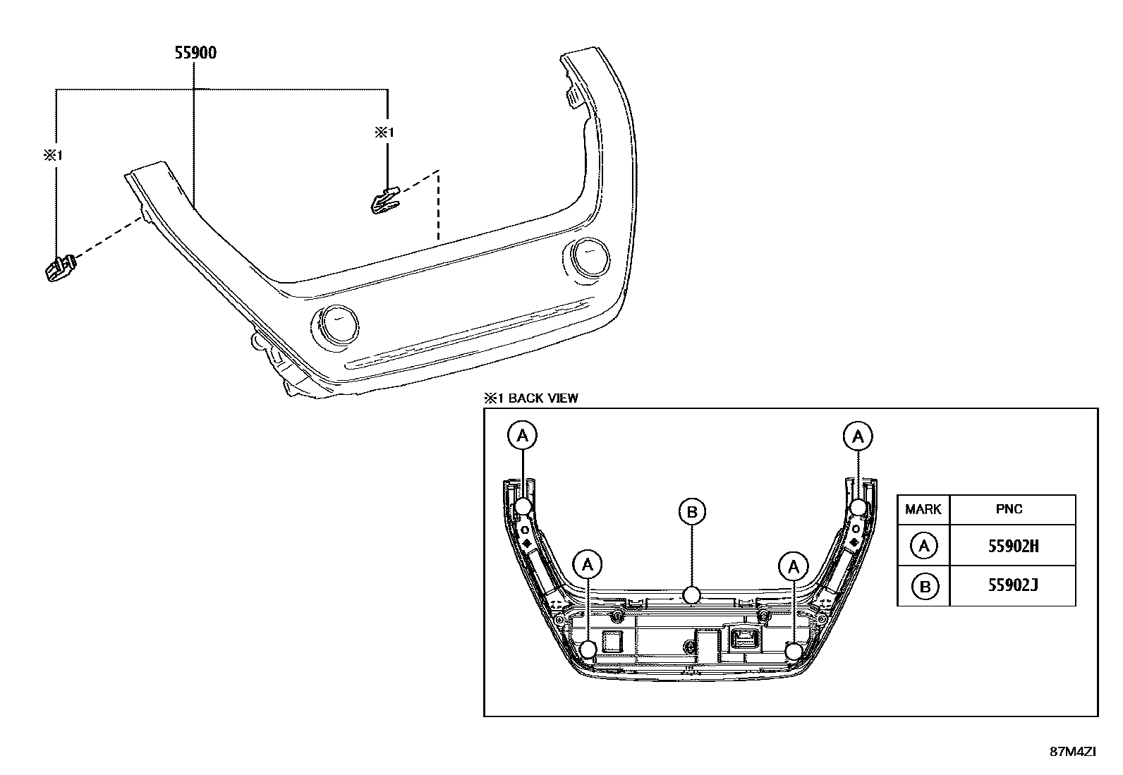 Toyota COROLLA 暖风和空调系统 - 控制器和风管 EPC diagram — 87M4ZI