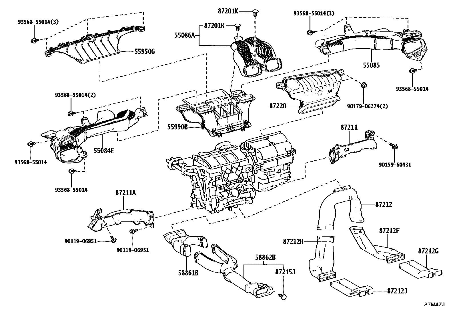 Toyota COROLLA 暖风和空调系统 - 控制器和风管 EPC diagram — 87M4ZJ