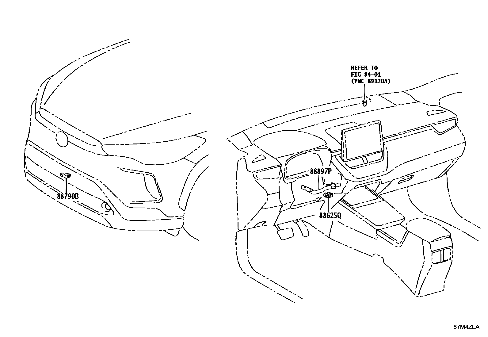 Toyota COROLLA 暖风和空调系统 - 控制器和风管 EPC diagram — 87M4ZLA