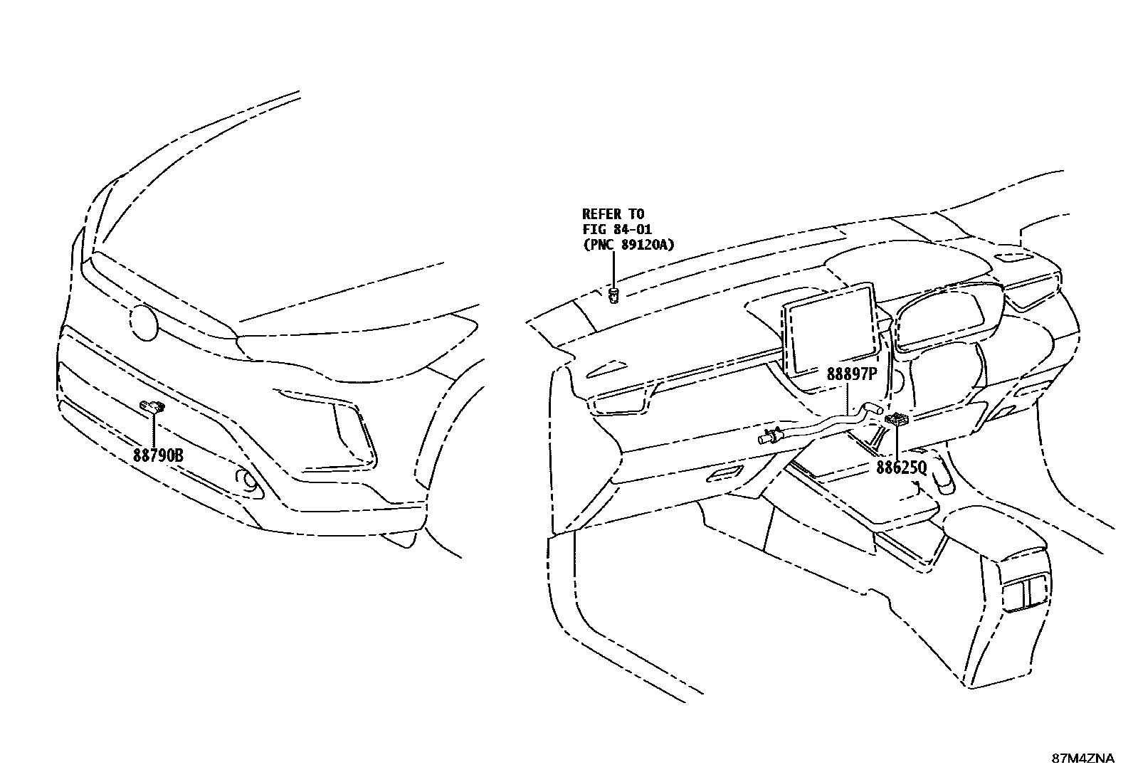 Toyota COROLLA 暖风和空调系统 - 控制器和风管 EPC diagram — 87M4ZNA
