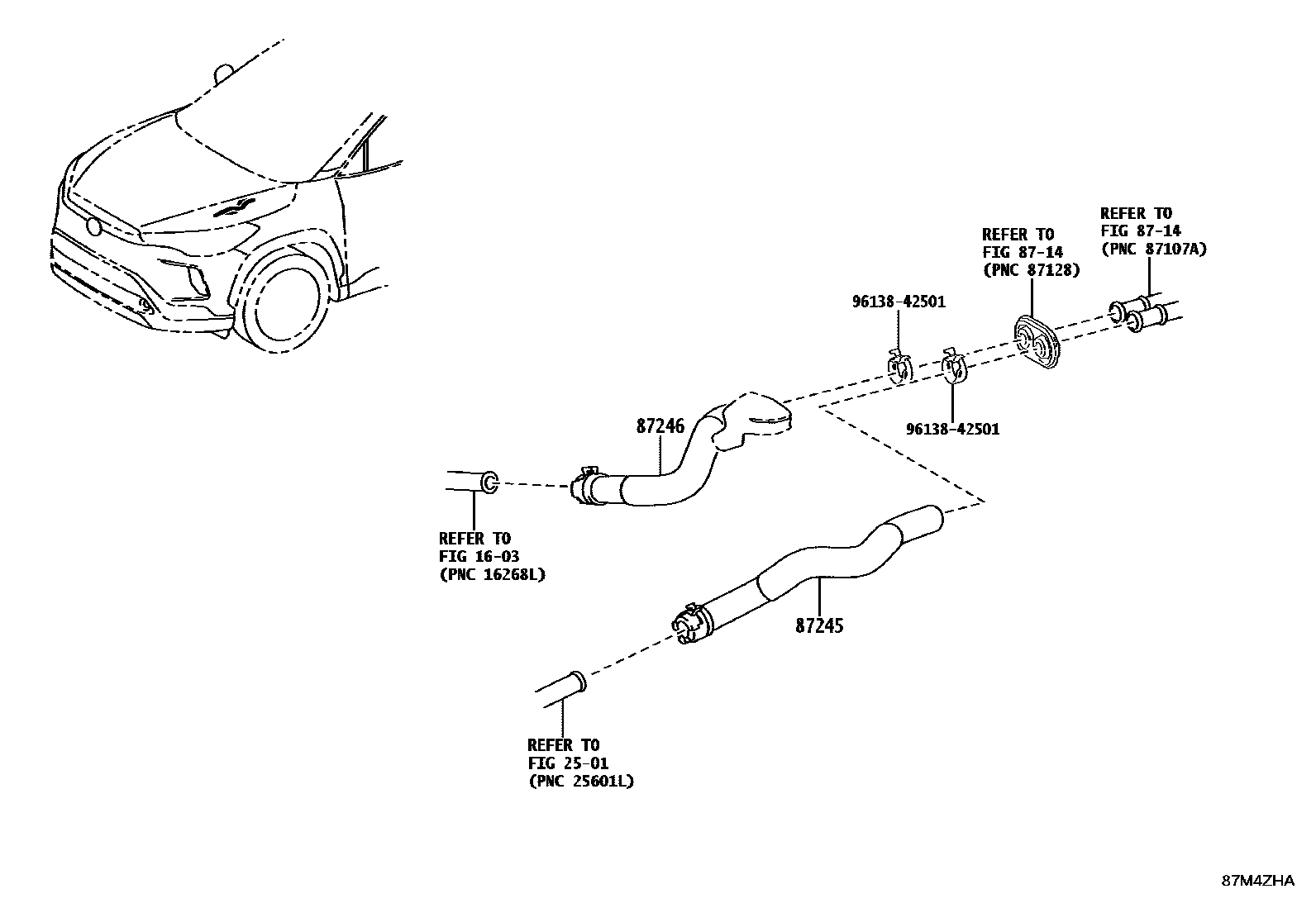 Toyota COROLLA 暖风和空调系统 - 水管 EPC diagram — 87M4ZHA