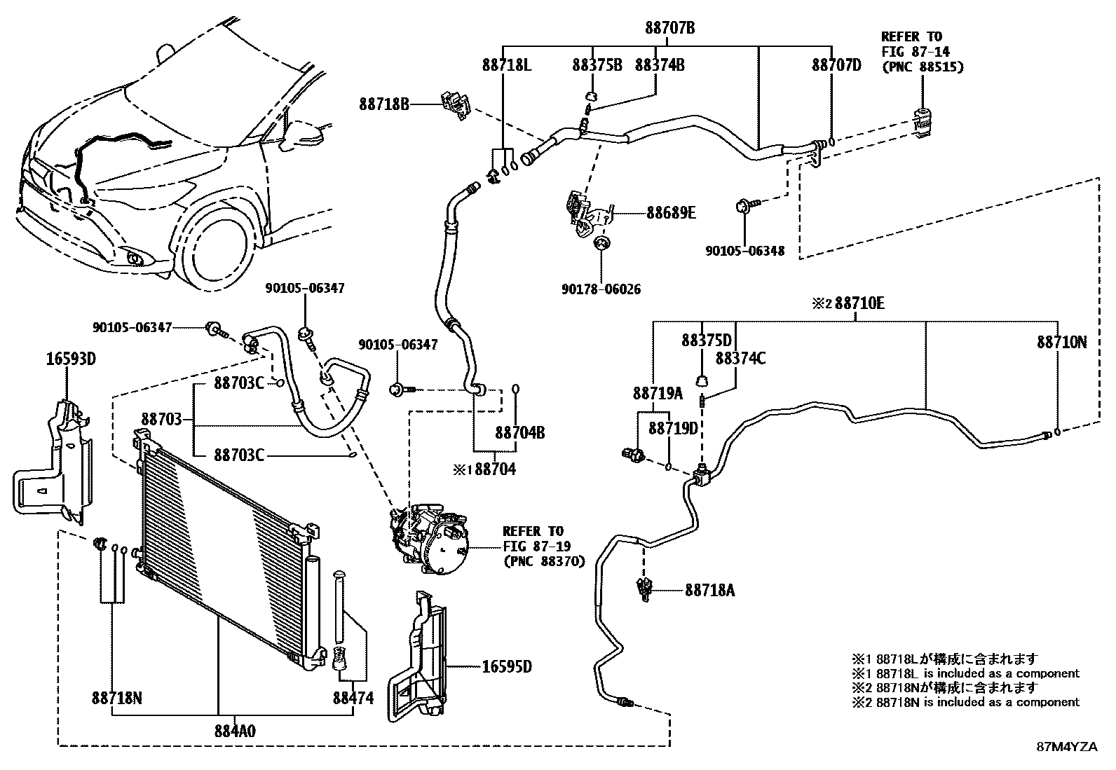 Toyota COROLLA Heating & Air Conditioning - Cooler Piping EPC diagram — 87M4YZA