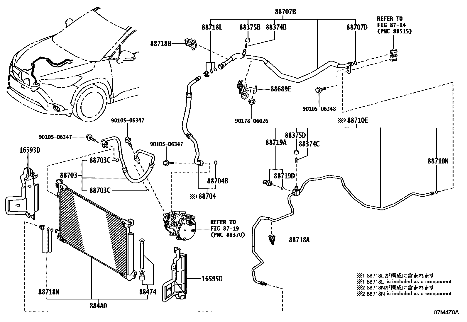 Toyota COROLLA Heating & Air Conditioning - Cooler Piping EPC diagram — 87M4Z0A