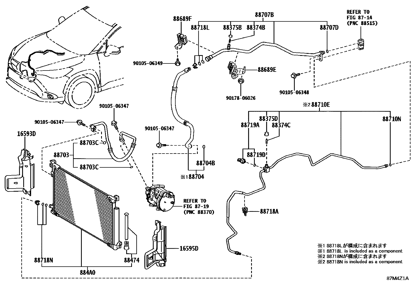 Toyota COROLLA Heating & Air Conditioning - Cooler Piping EPC diagram — 87M4Z1A