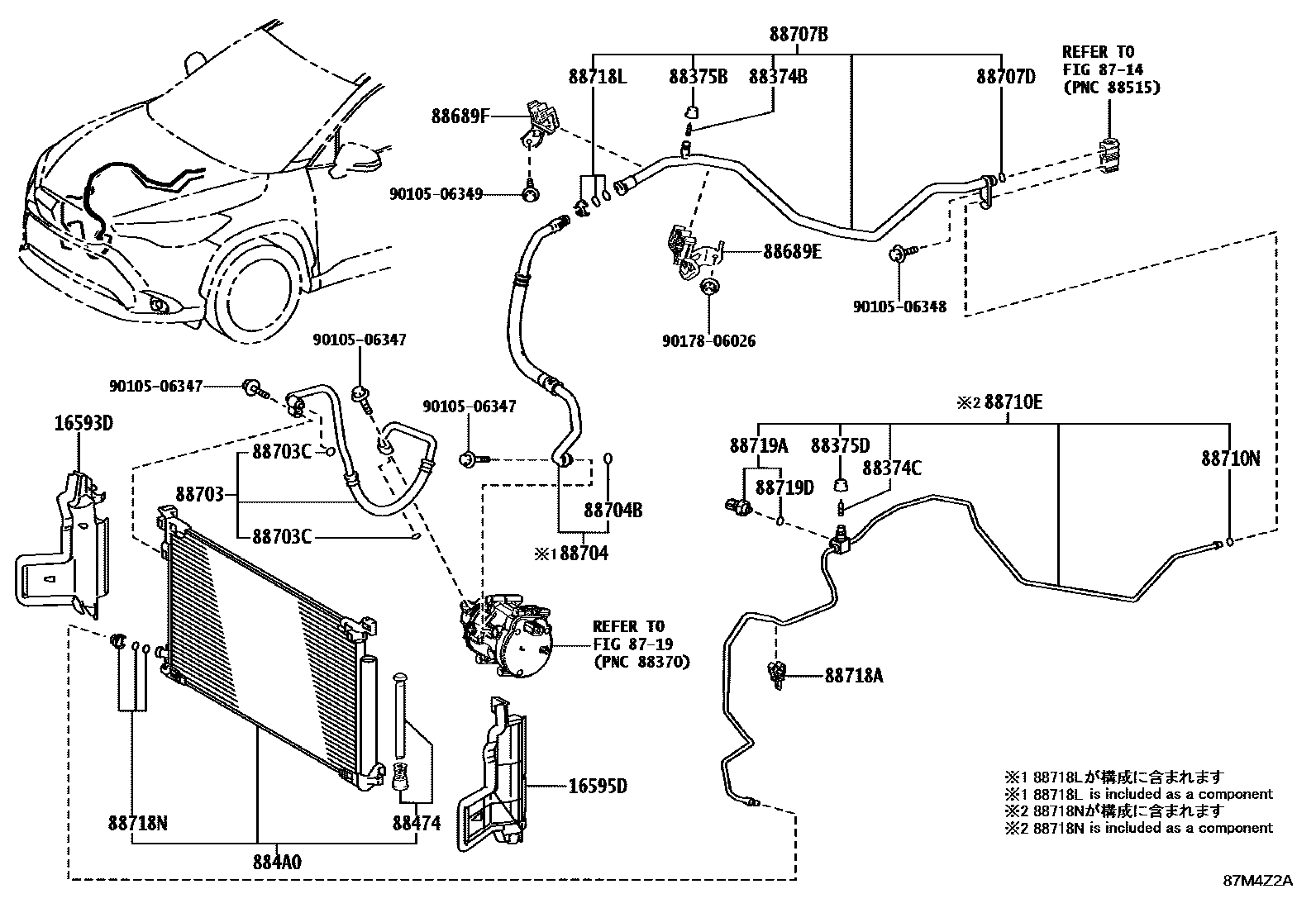 Toyota COROLLA Heating & Air Conditioning - Cooler Piping EPC diagram — 87M4Z2A