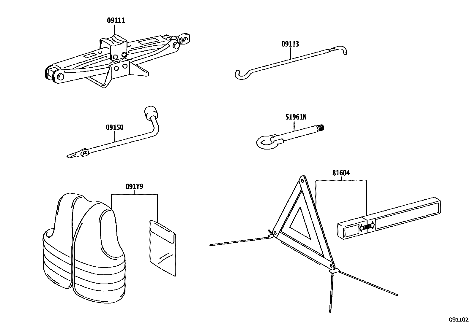 Toyota COROLLA Standard Tools EPC diagram — 091102