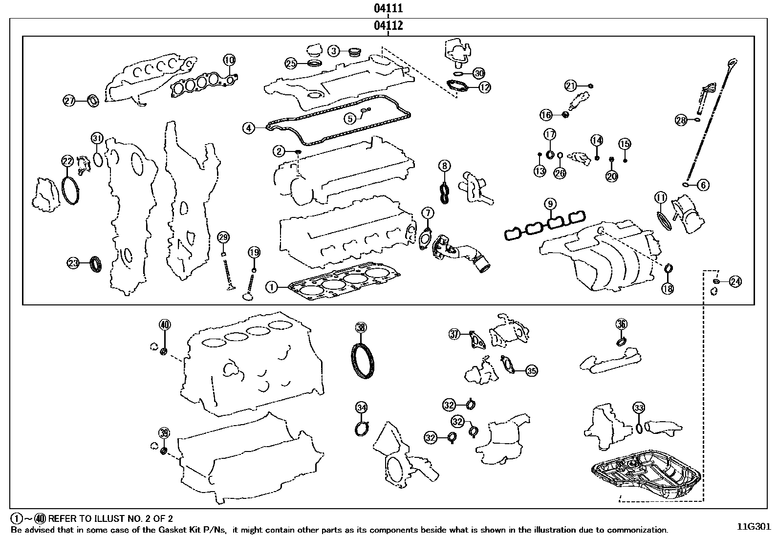 Toyota COROLLA Engine Overhaul Gasket Kit EPC diagram — 11G301