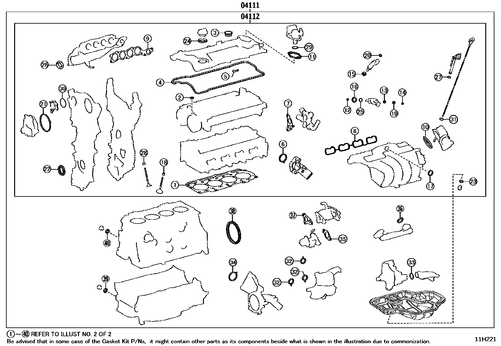 Toyota COROLLA Engine Overhaul Gasket Kit EPC diagram — 11H221