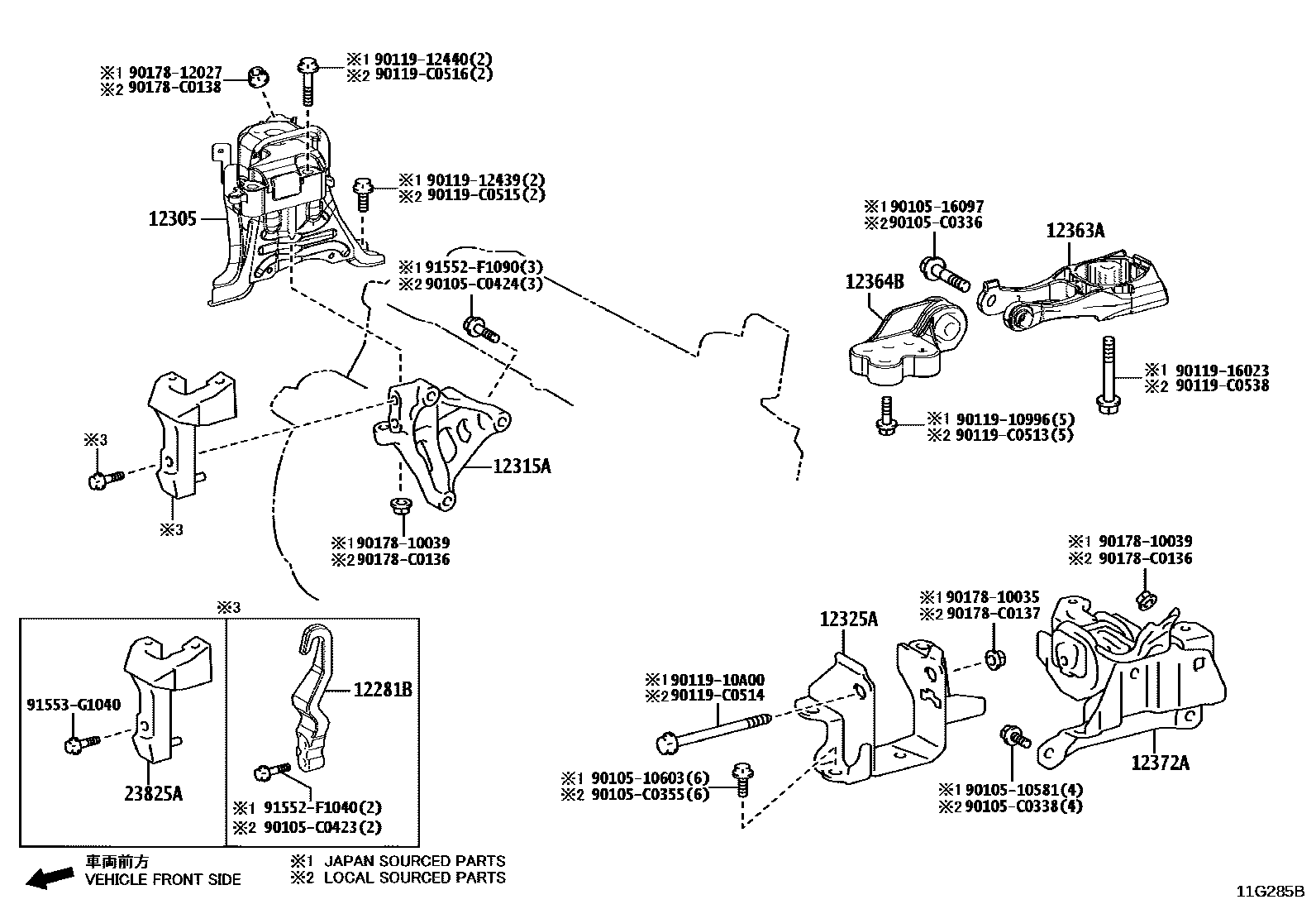 Toyota COROLLA Engine Mounting EPC diagram — 11G285B