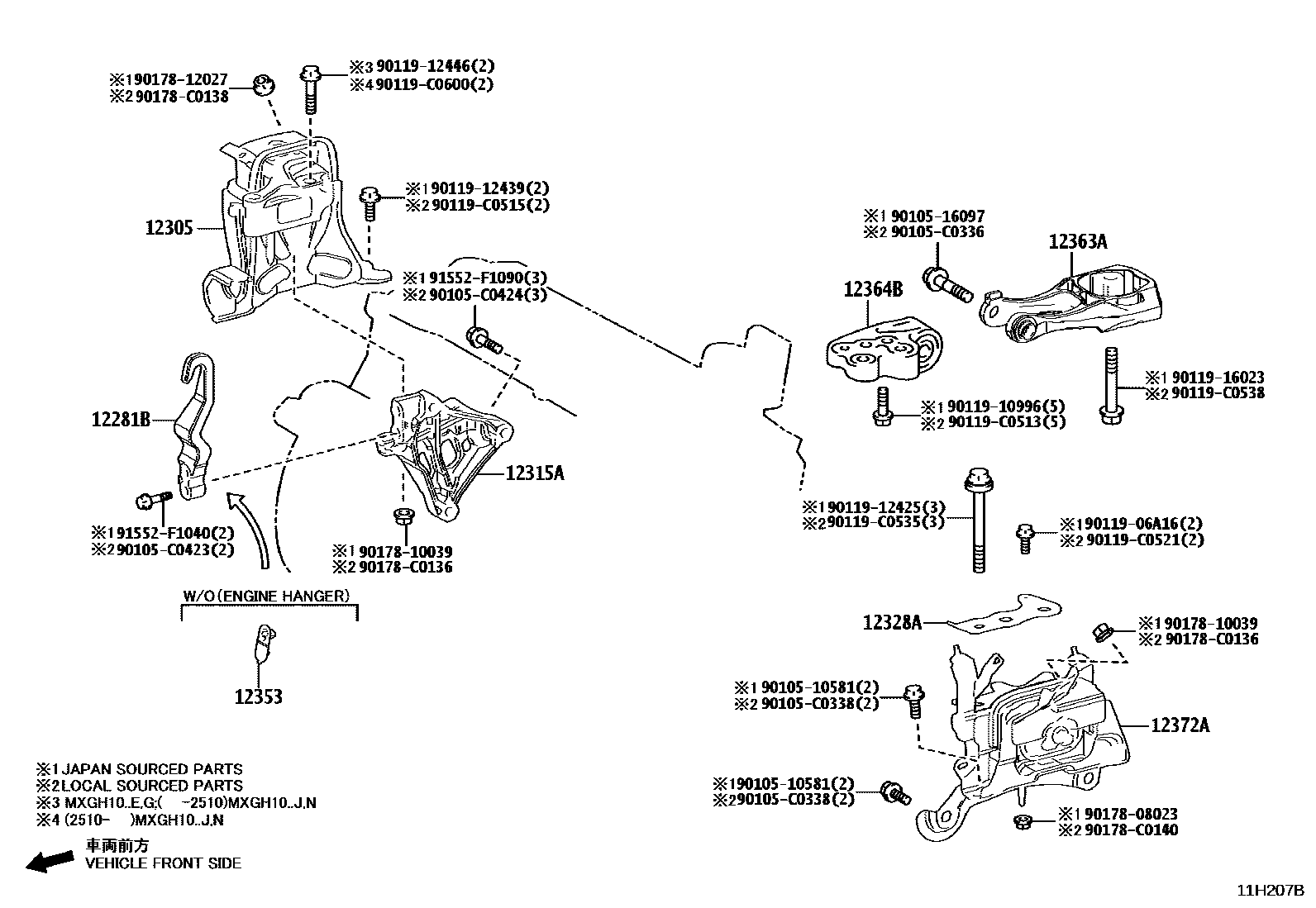 Toyota COROLLA Engine Mounting EPC diagram — 11H207B