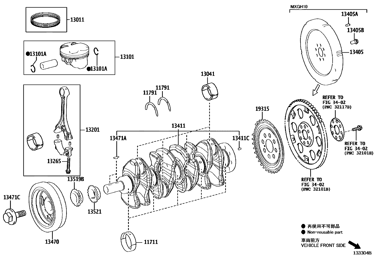 Toyota COROLLA Crankshaft & Piston EPC diagram — 133304B