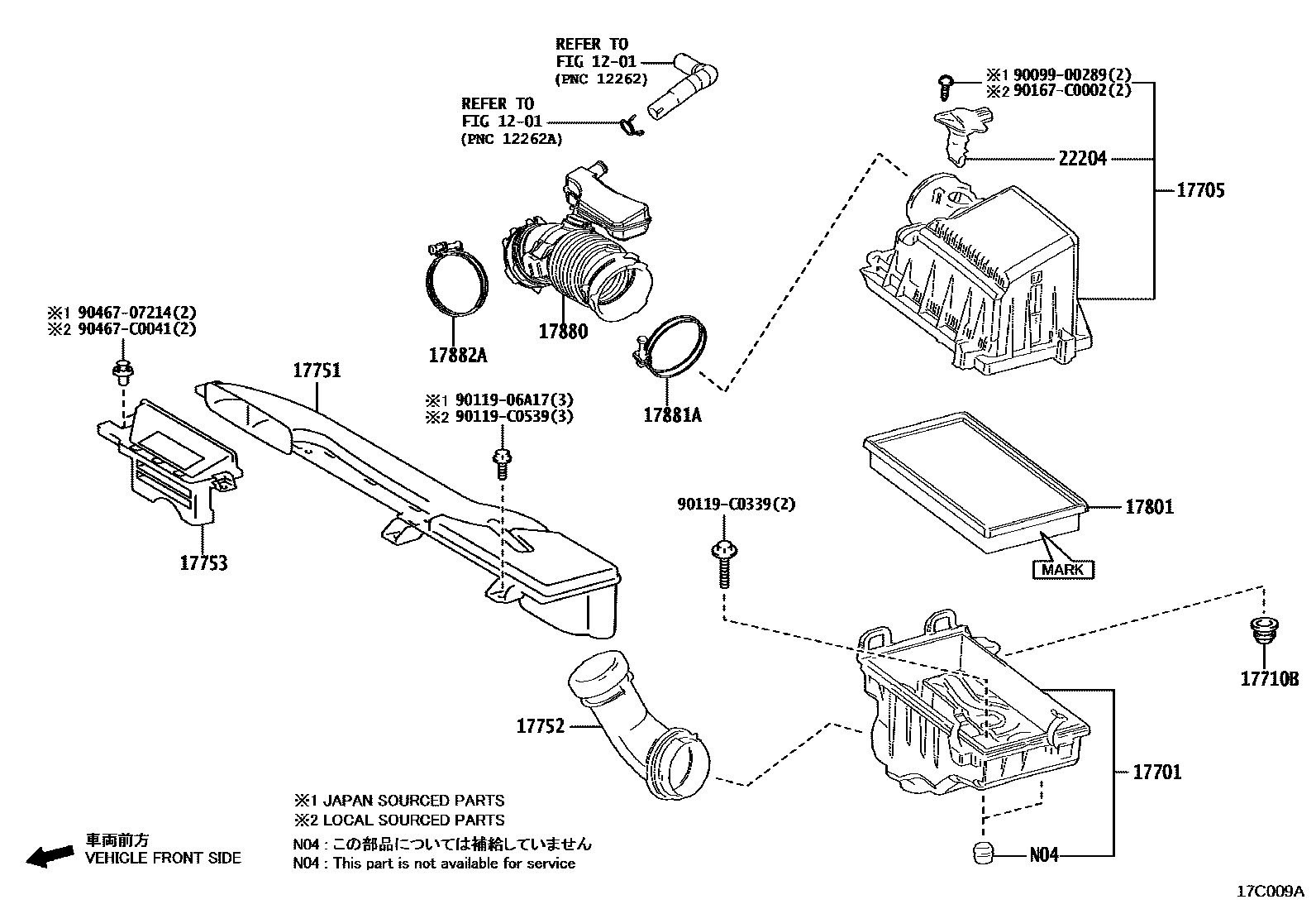 Toyota COROLLA Air Cleaner EPC diagram — 17C009A