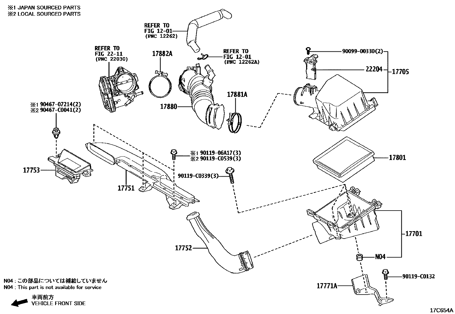 Toyota COROLLA Air Cleaner EPC diagram — 17C654A