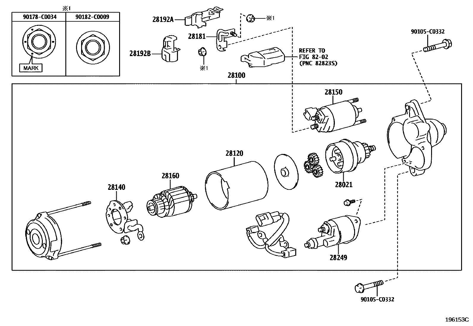 Toyota COROLLA 起动机 EPC diagram — 196153C