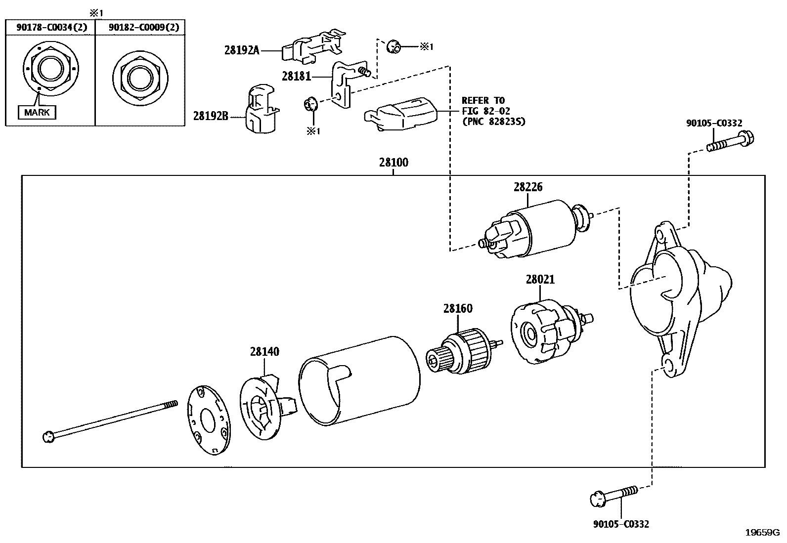 Toyota COROLLA 起动机 EPC diagram — 19659G