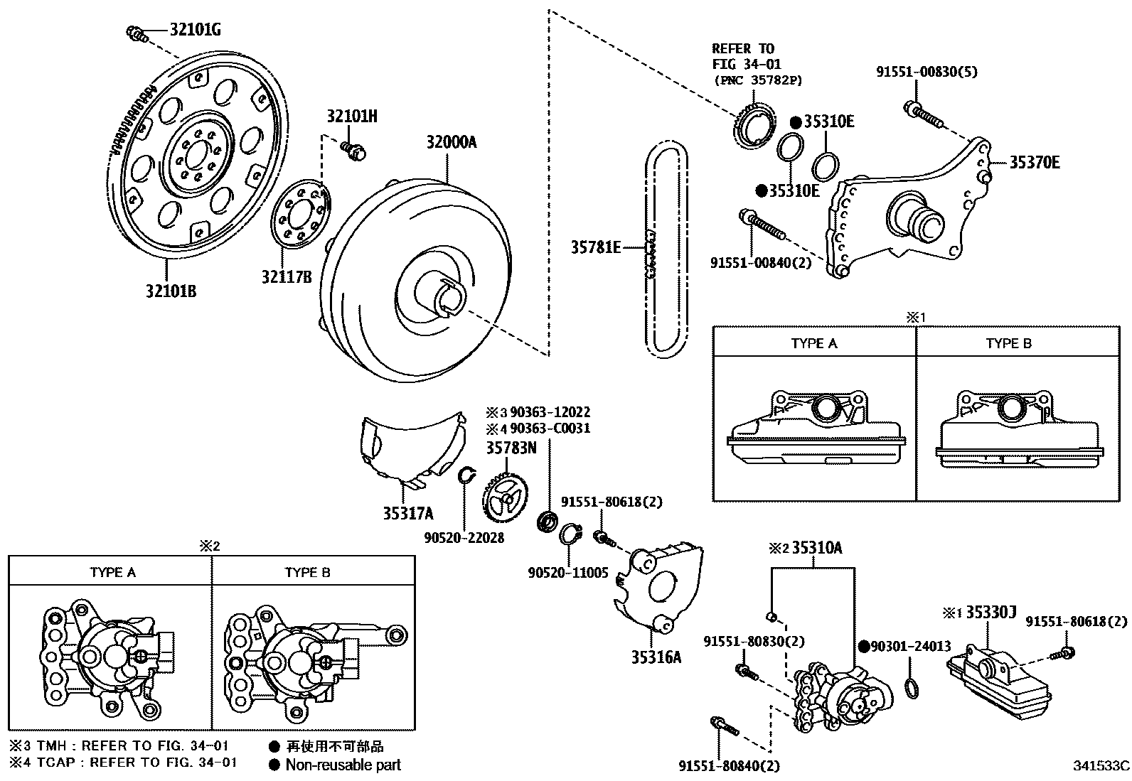 Toyota COROLLA 变矩器、前油泵(CVT) EPC diagram — 341533C