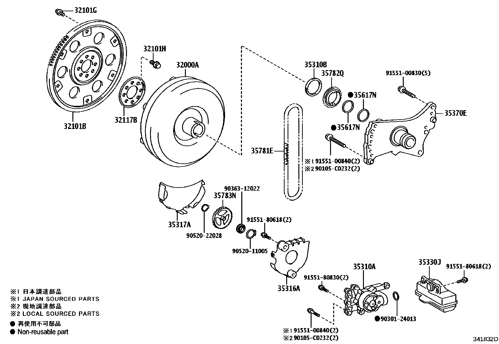 Toyota COROLLA 变矩器、前油泵(CVT) EPC diagram — 341832D