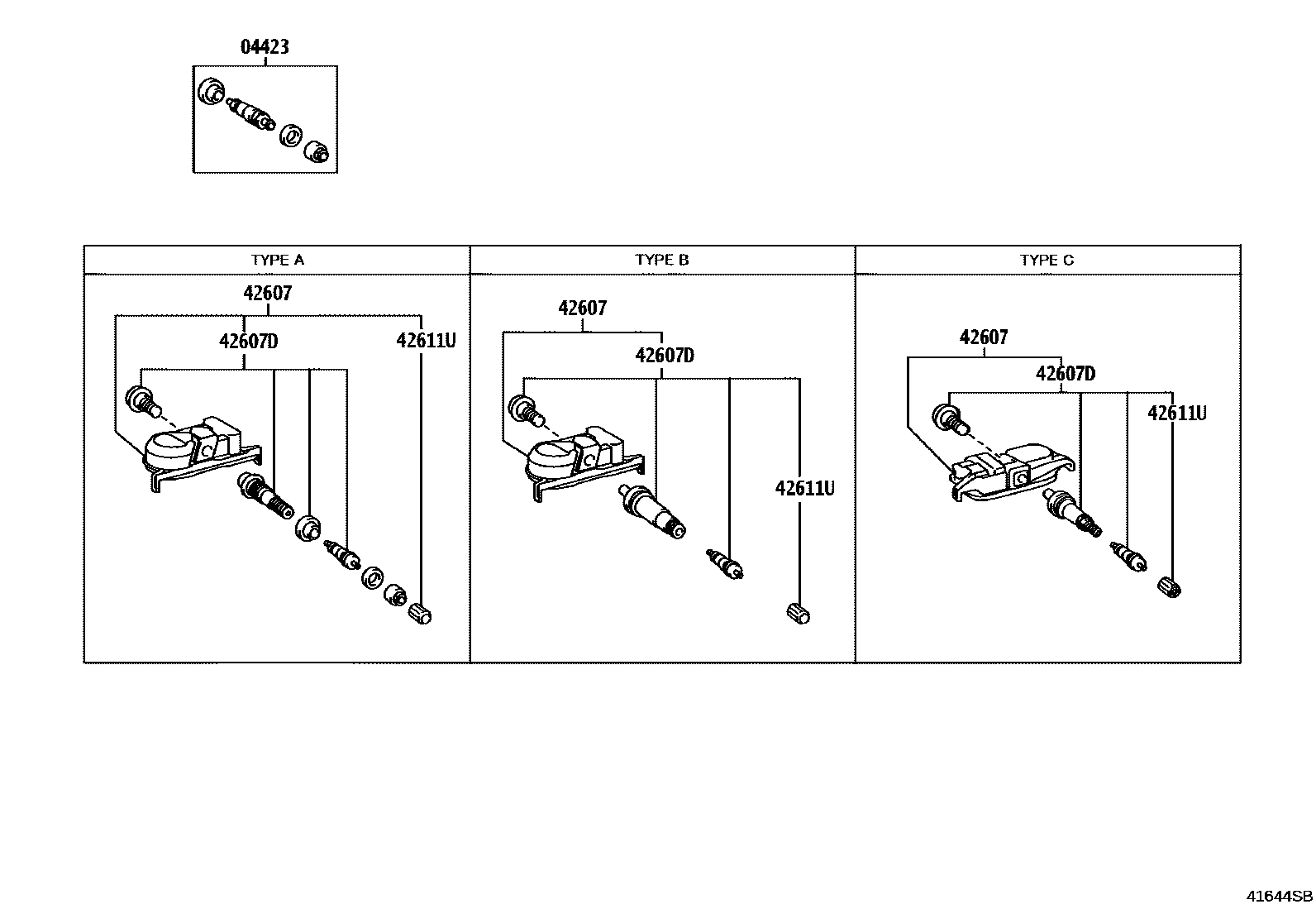 Toyota COROLLA 车轮和车轮盖 EPC diagram — 41644SB