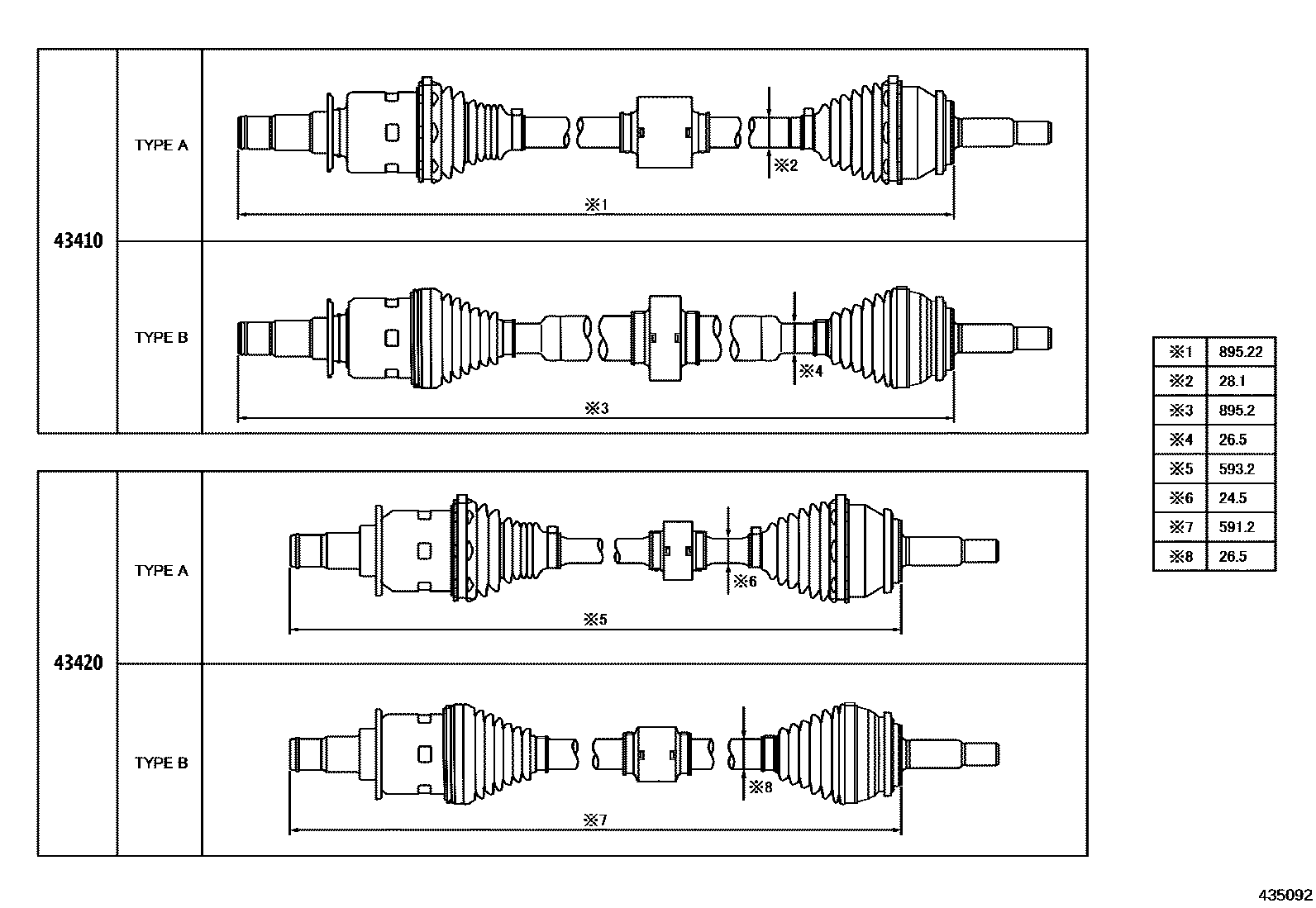 Toyota COROLLA Front Drive Shaft EPC diagram — 435092