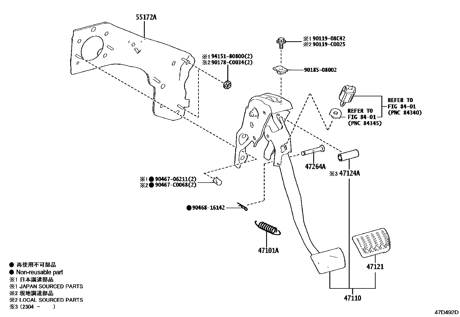 Toyota COROLLA Brake Pedal & Bracket EPC diagram — 47D492D
