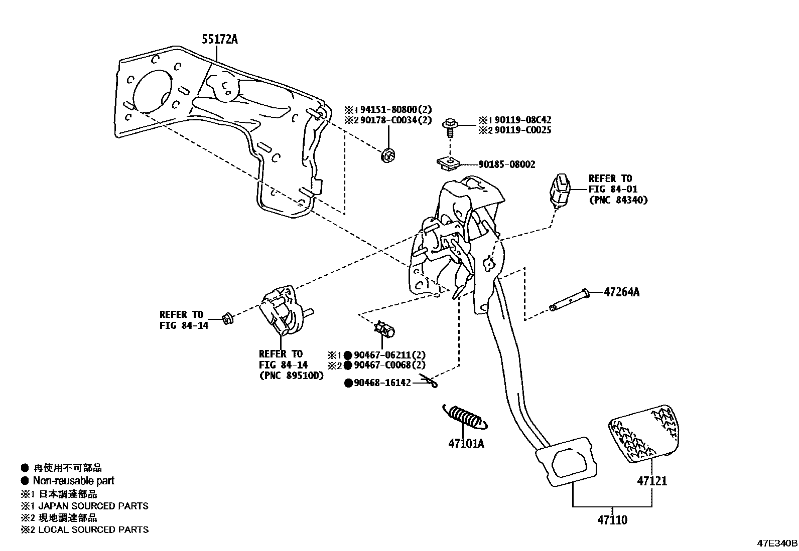 Toyota COROLLA Brake Pedal & Bracket EPC diagram — 47E340B