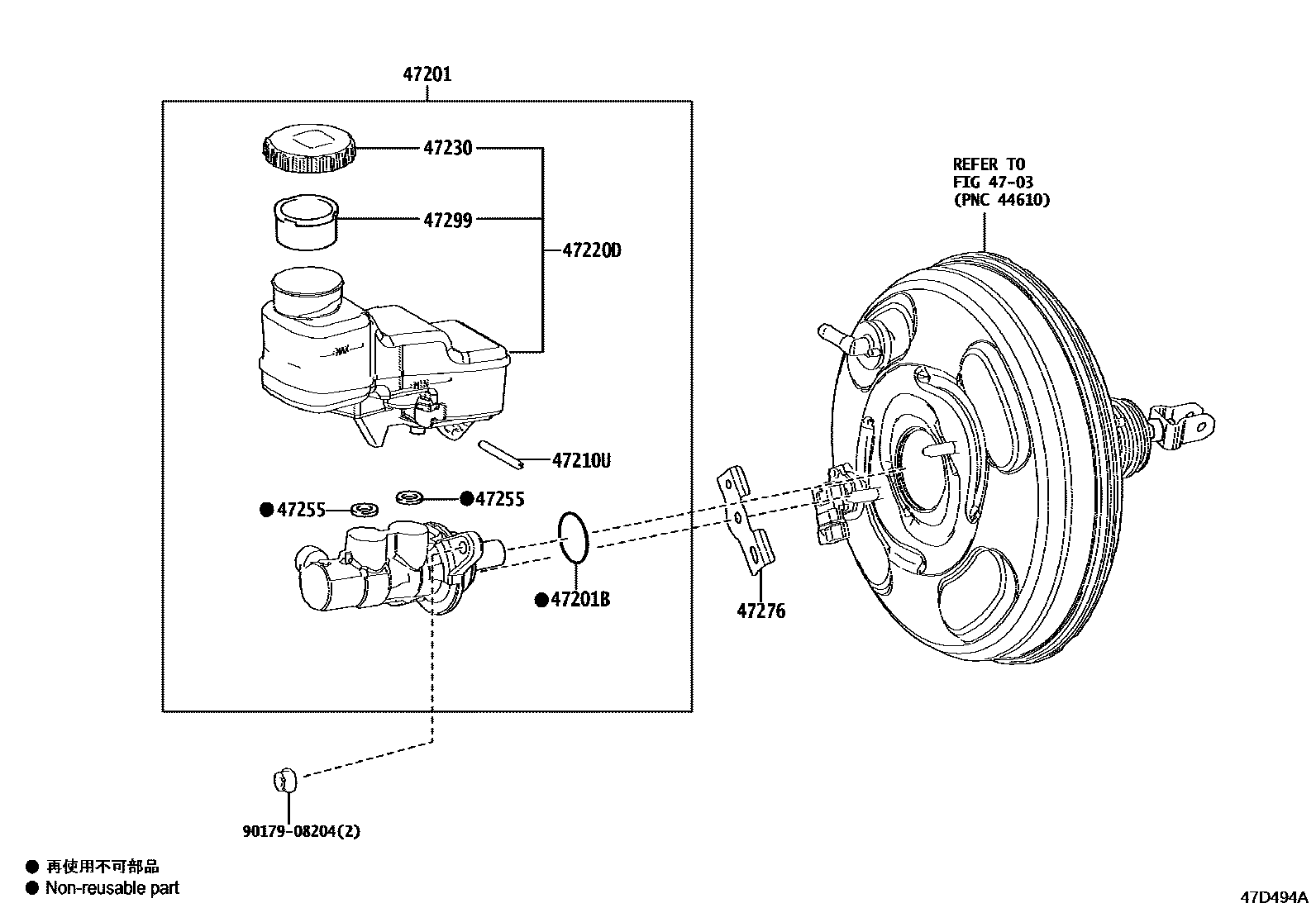 Toyota COROLLA 制动总泵 EPC diagram — 47D494A