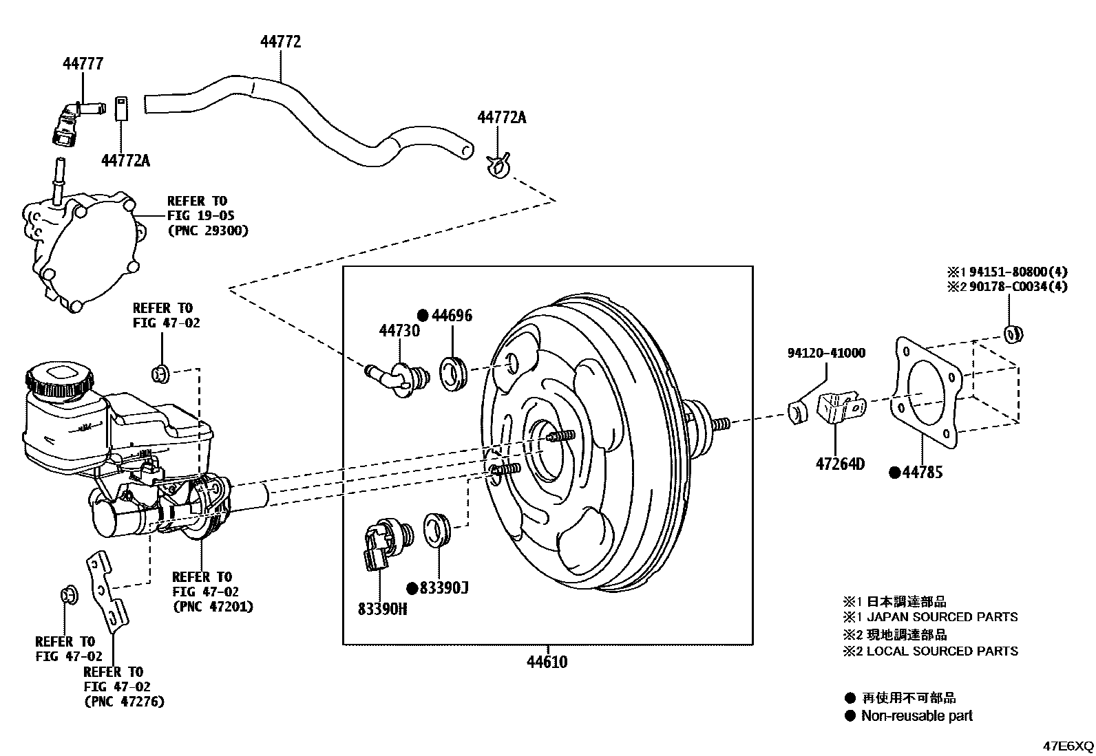 Toyota COROLLA 制动助力器和真空管 EPC diagram — 47E6XQ