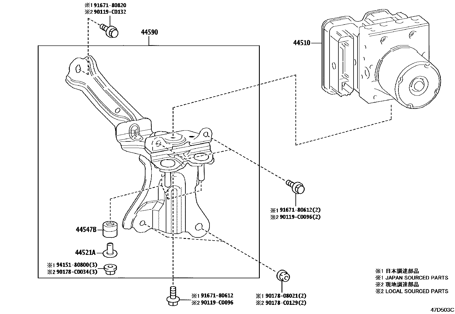 Toyota COROLLA 制动配管和卡箍 EPC diagram — 47D503C
