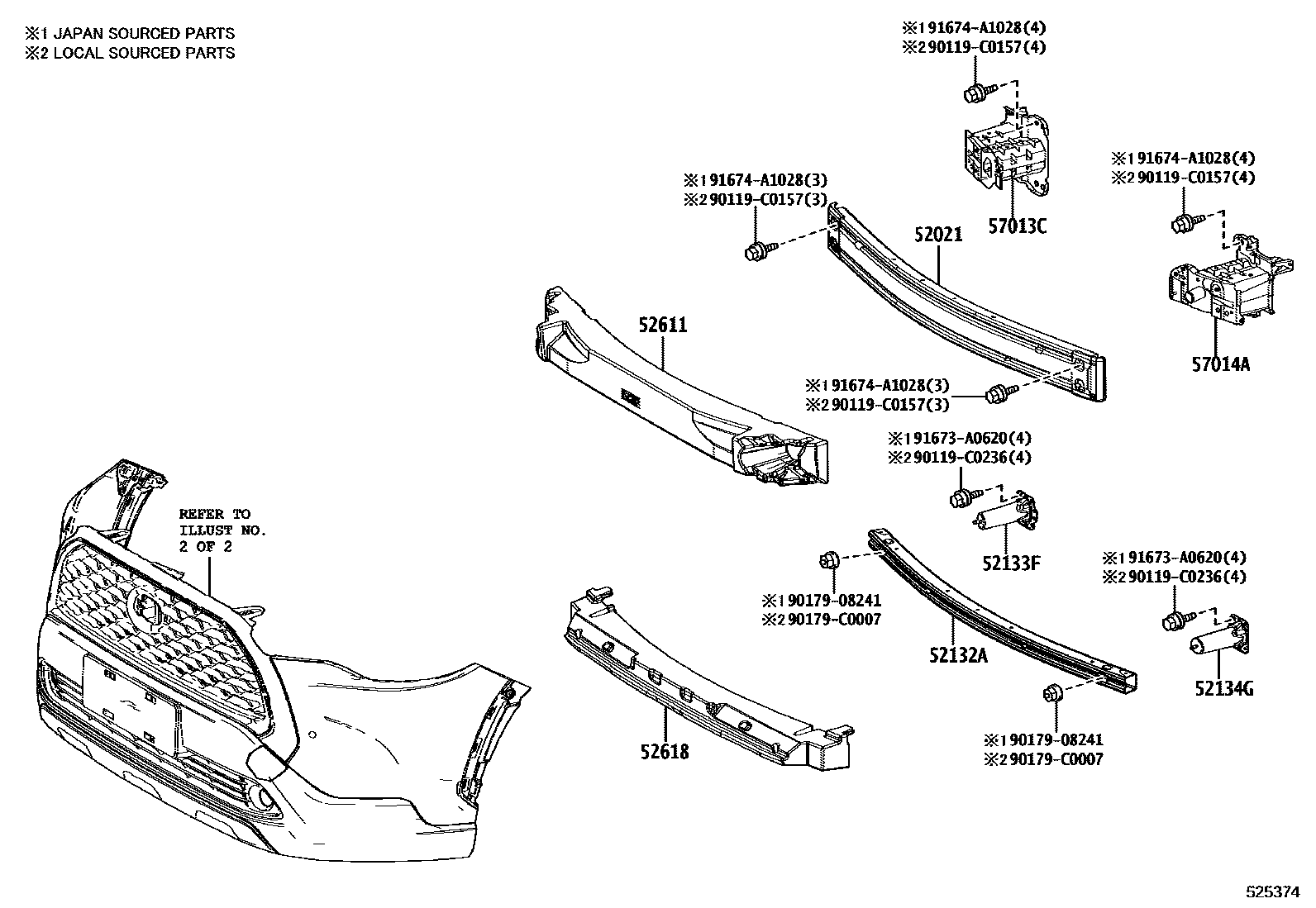 Toyota COROLLA 前保险杠及附件 EPC diagram — 525374