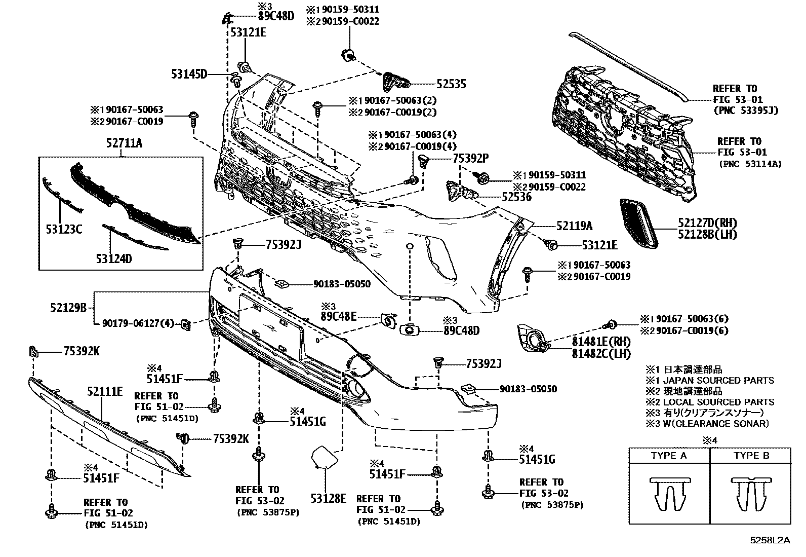 Toyota COROLLA 前保险杠及附件 EPC diagram — 5258L2A