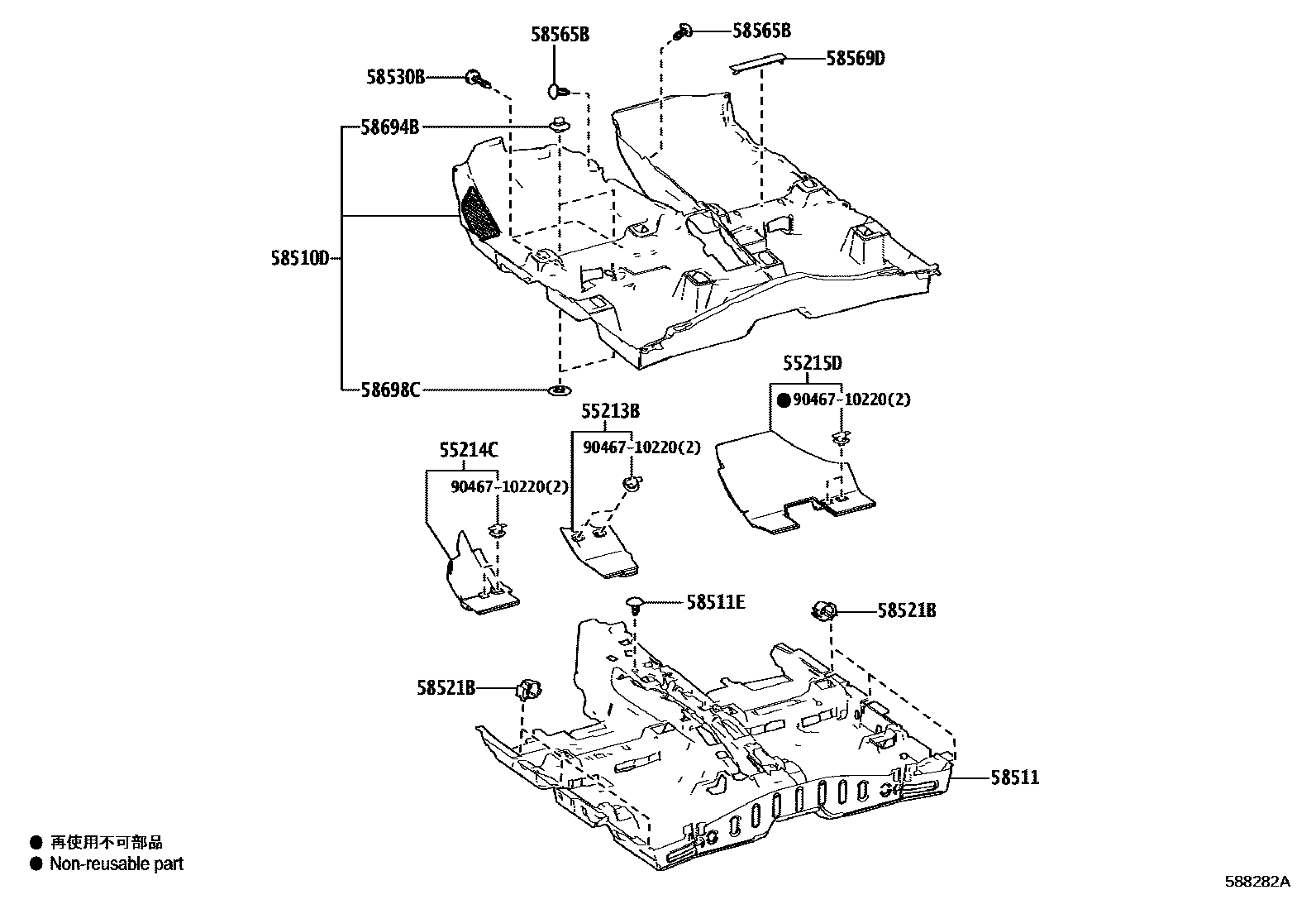Toyota COROLLA 地板垫和地毯 EPC diagram — 588282A