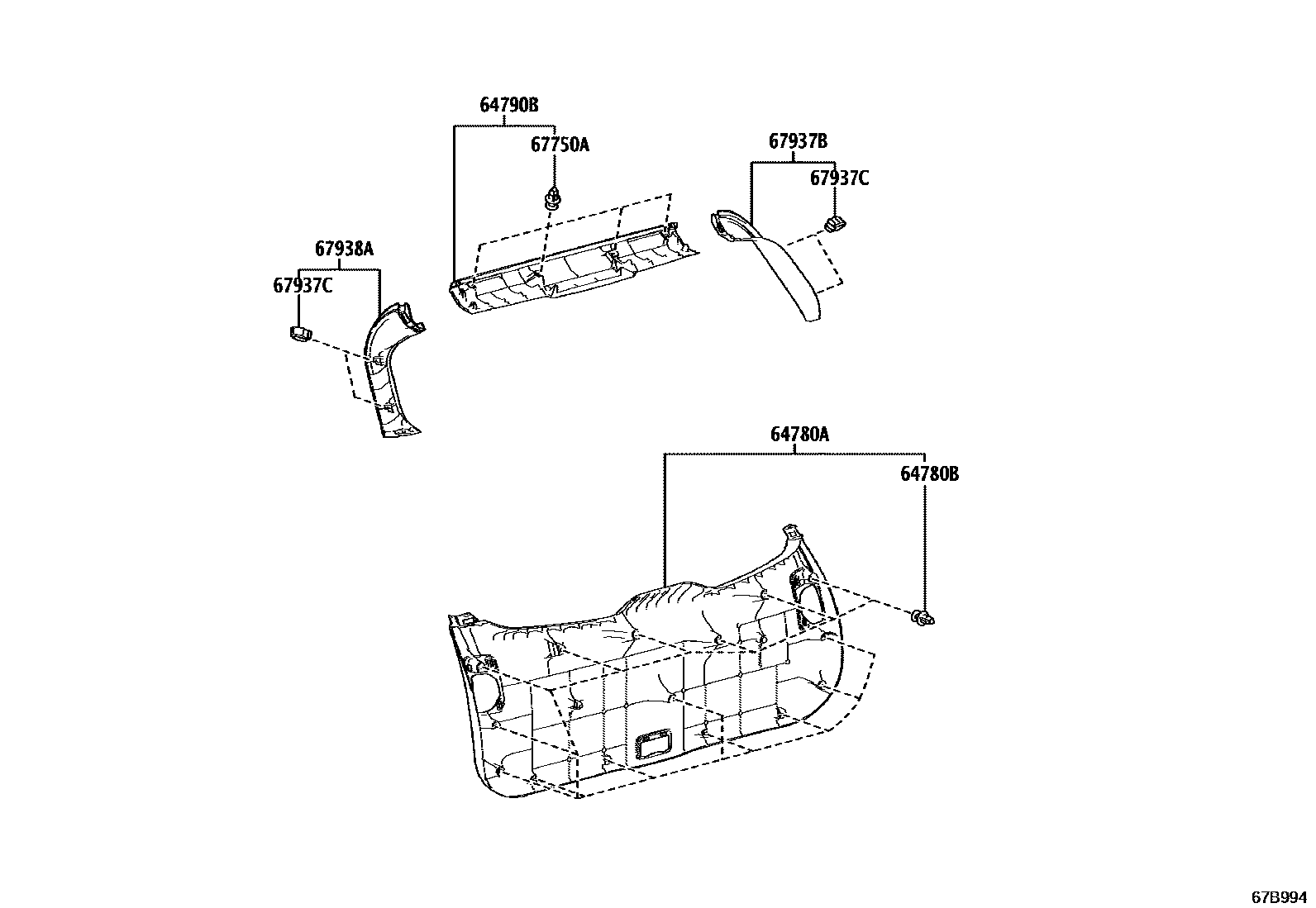 Toyota COROLLA 背门板和背门玻璃 EPC diagram — 67B994