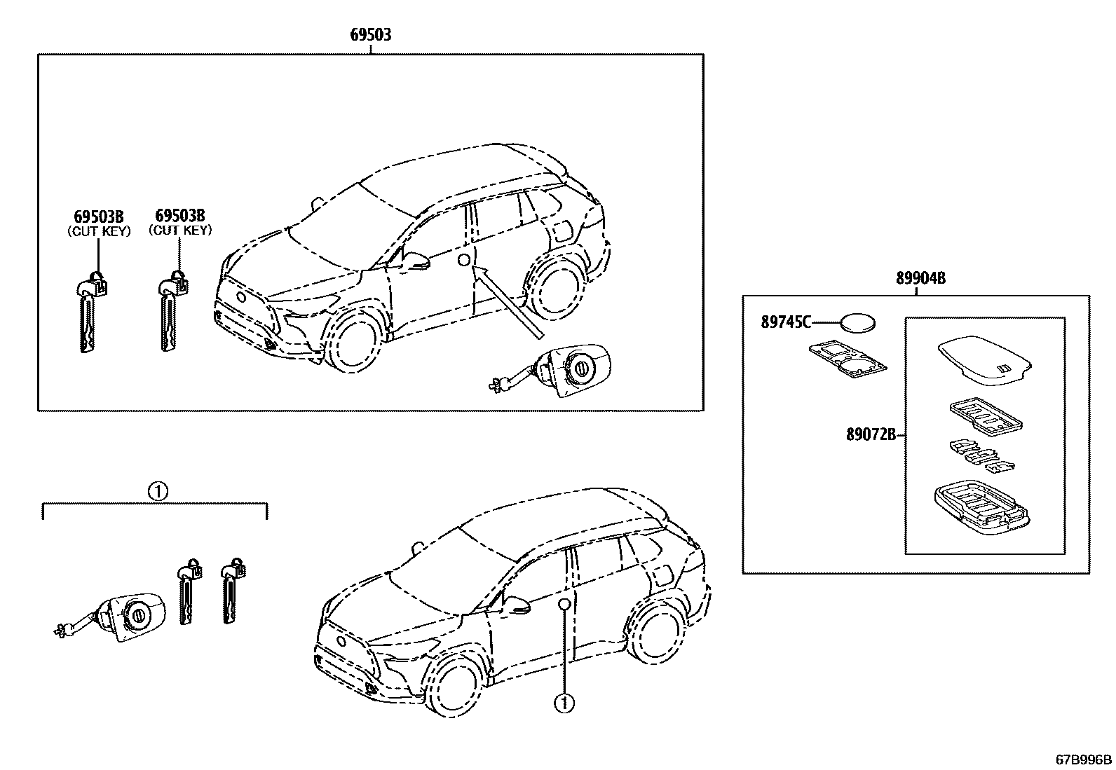 Toyota COROLLA 锁芯组件 EPC diagram — 67B996B