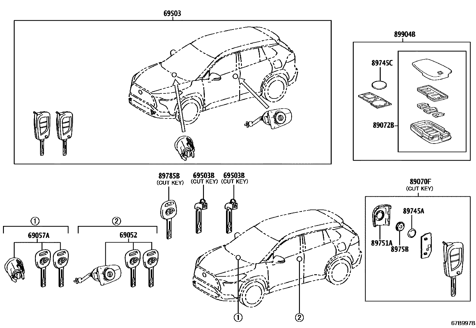 Toyota COROLLA 锁芯组件 EPC diagram — 67B997B
