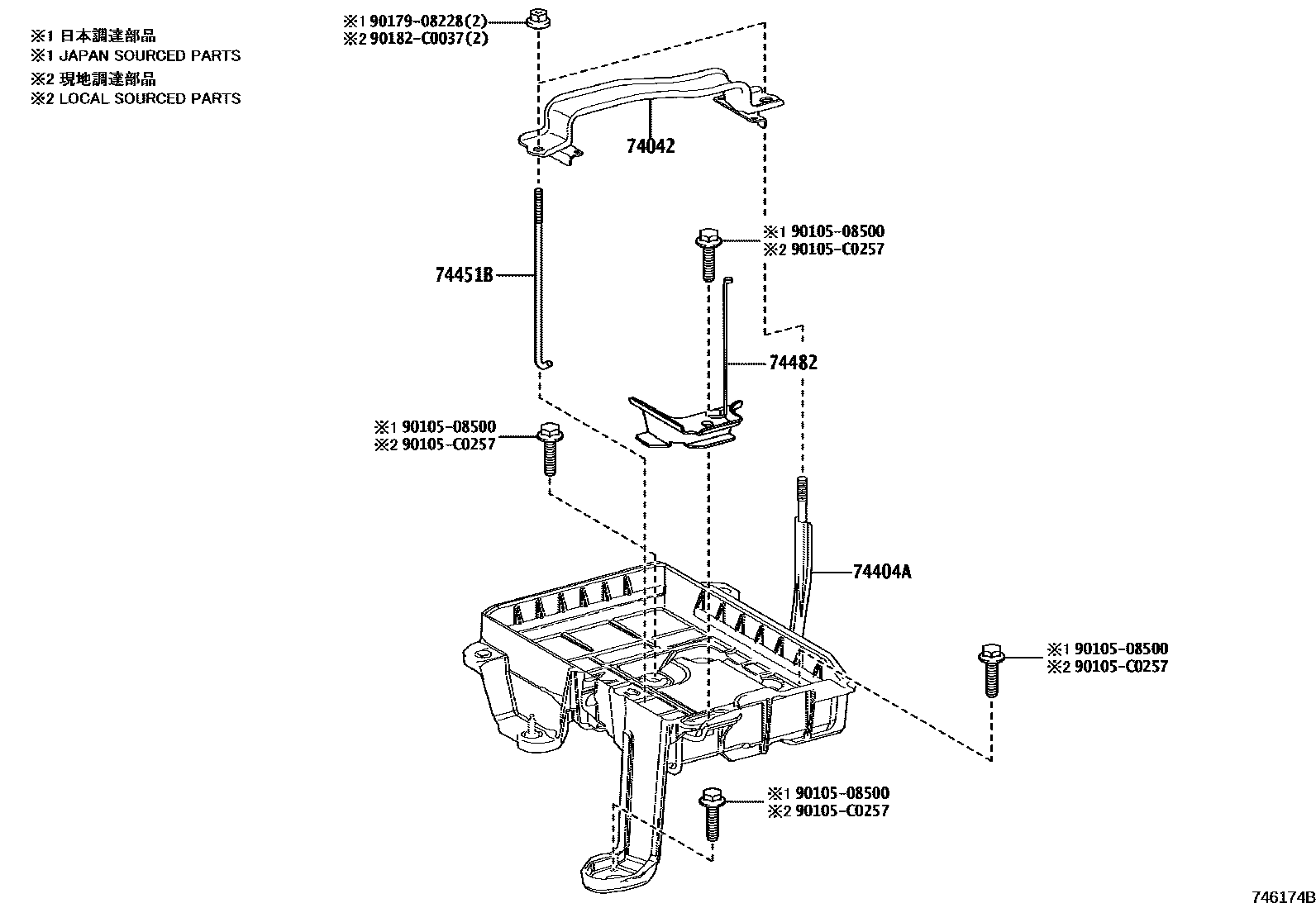Toyota COROLLA battery holder EPC diagram — 746174B