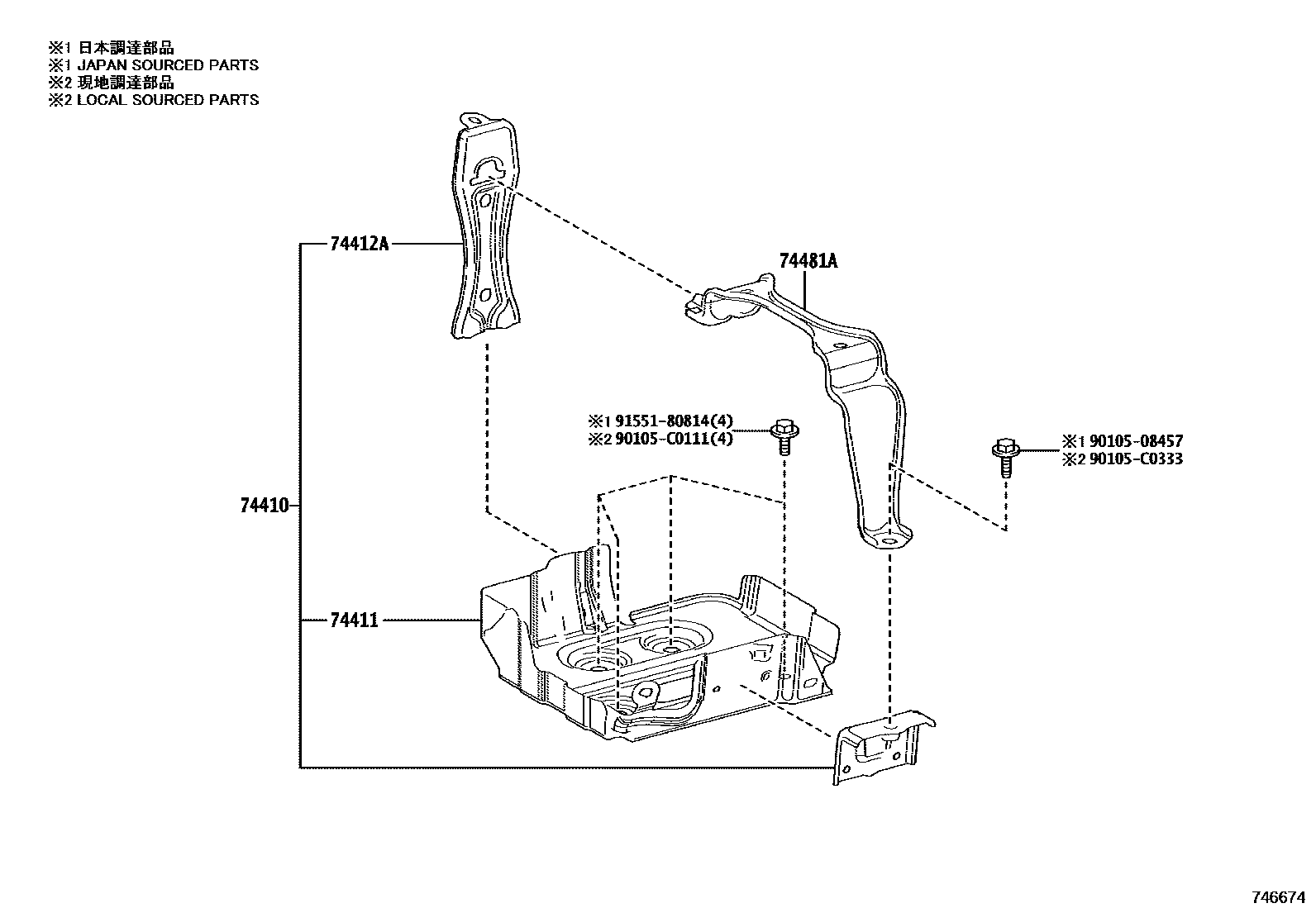 Toyota COROLLA battery holder EPC diagram — 746674