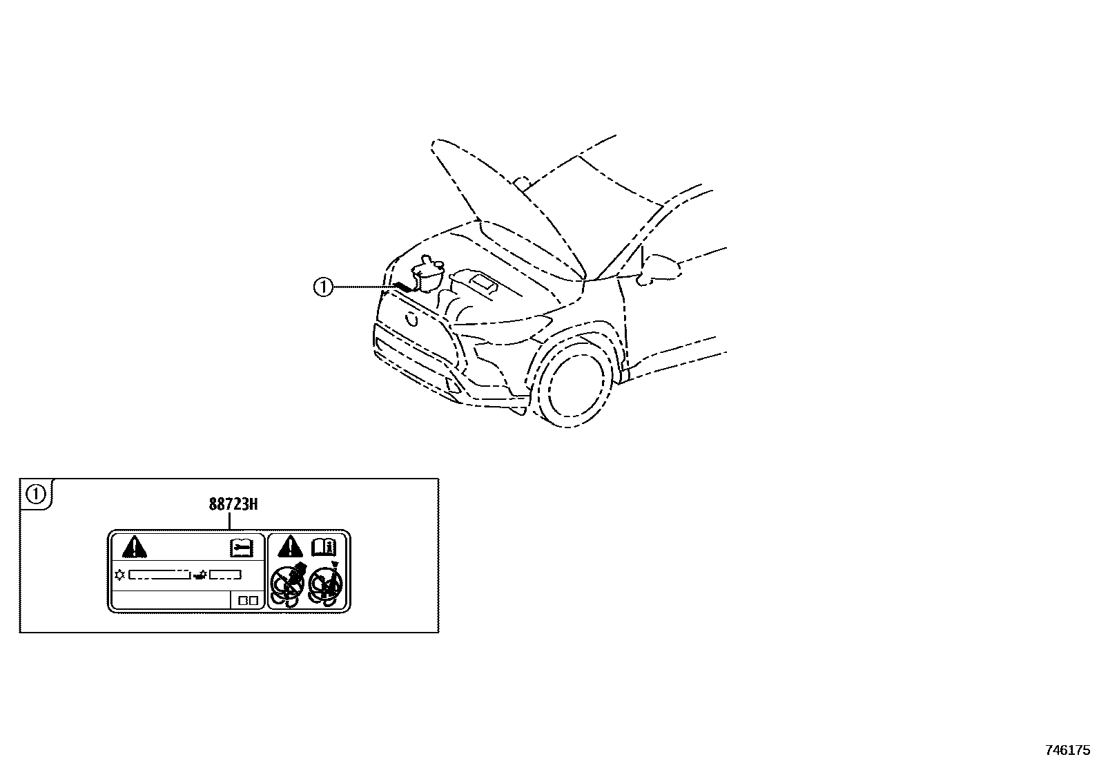 Toyota COROLLA 警示铭牌(车外和车内) EPC diagram — 746175