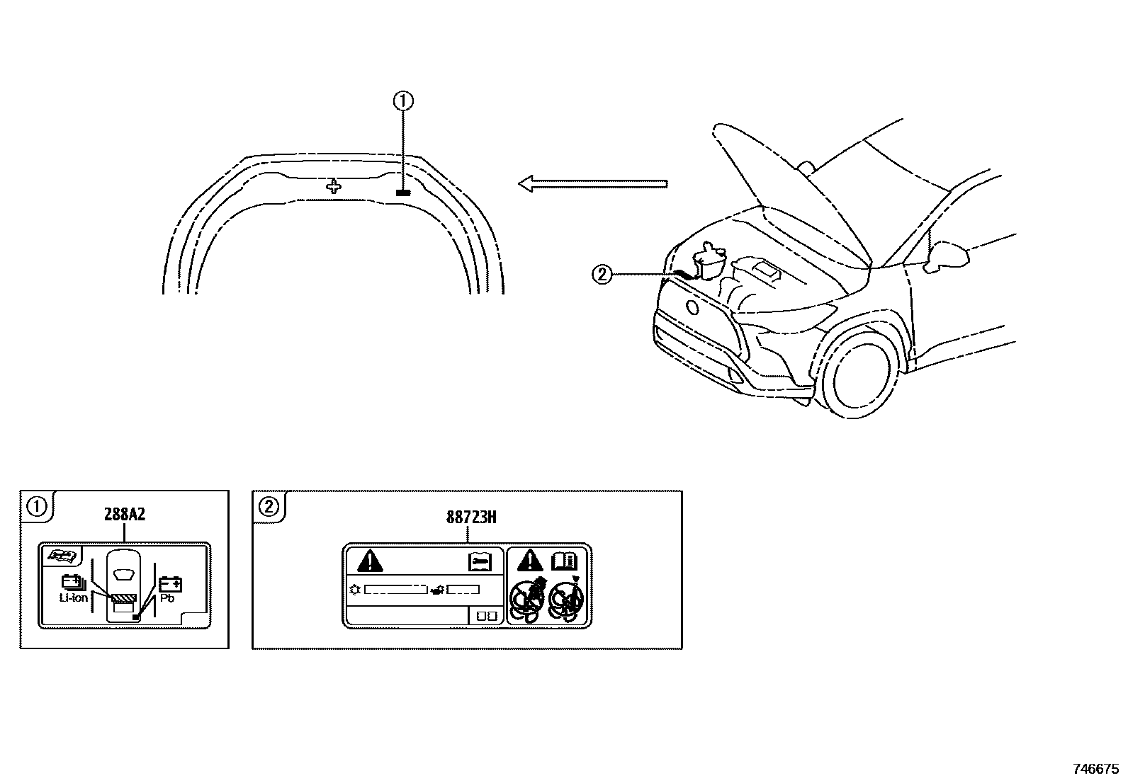 Toyota COROLLA 警示铭牌(车外和车内) EPC diagram — 746675
