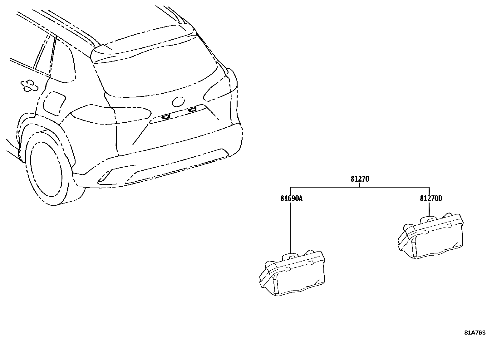 Toyota COROLLA 后牌照灯 EPC diagram — 81A763