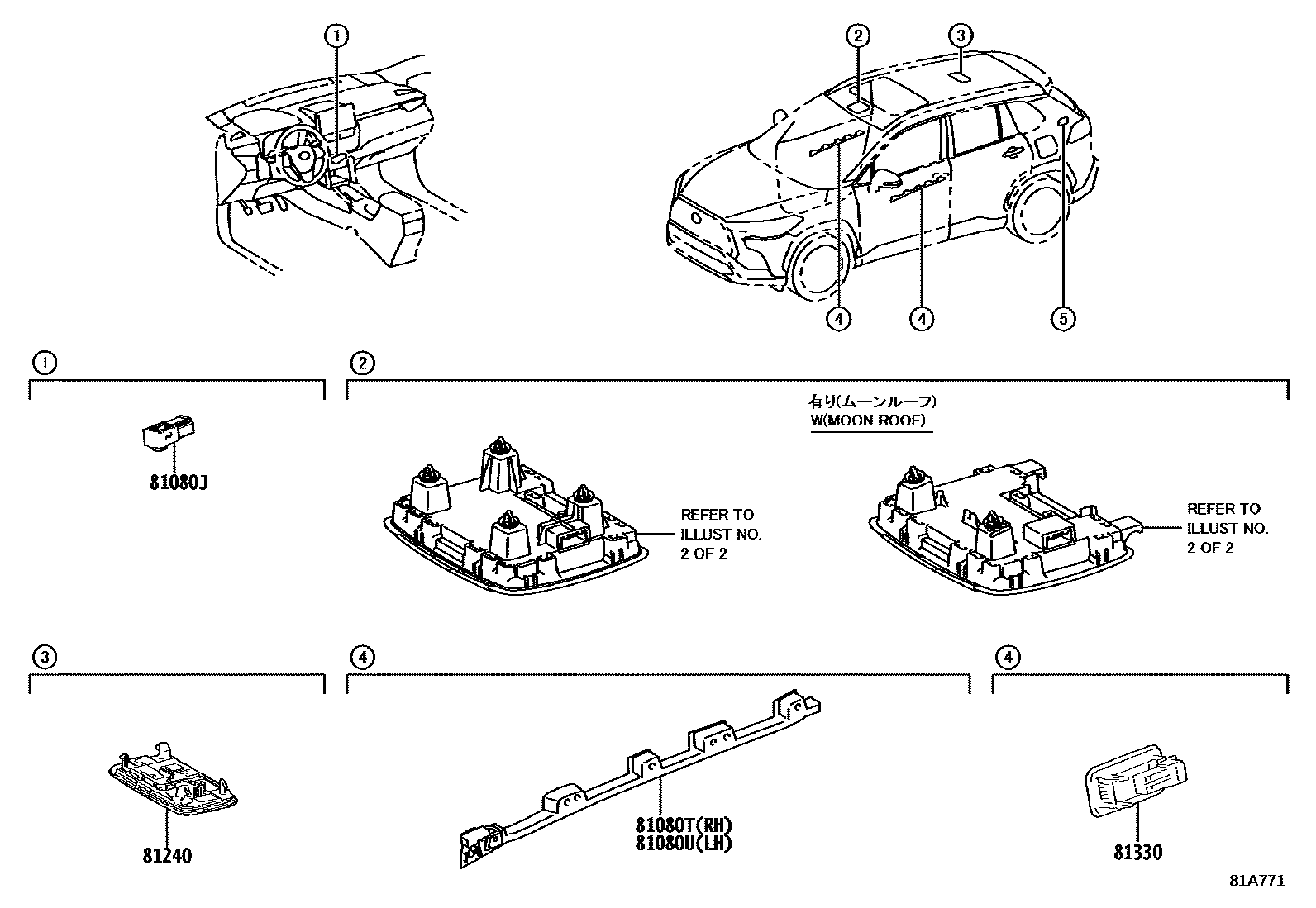 Toyota COROLLA 车内灯 EPC diagram — 81A771