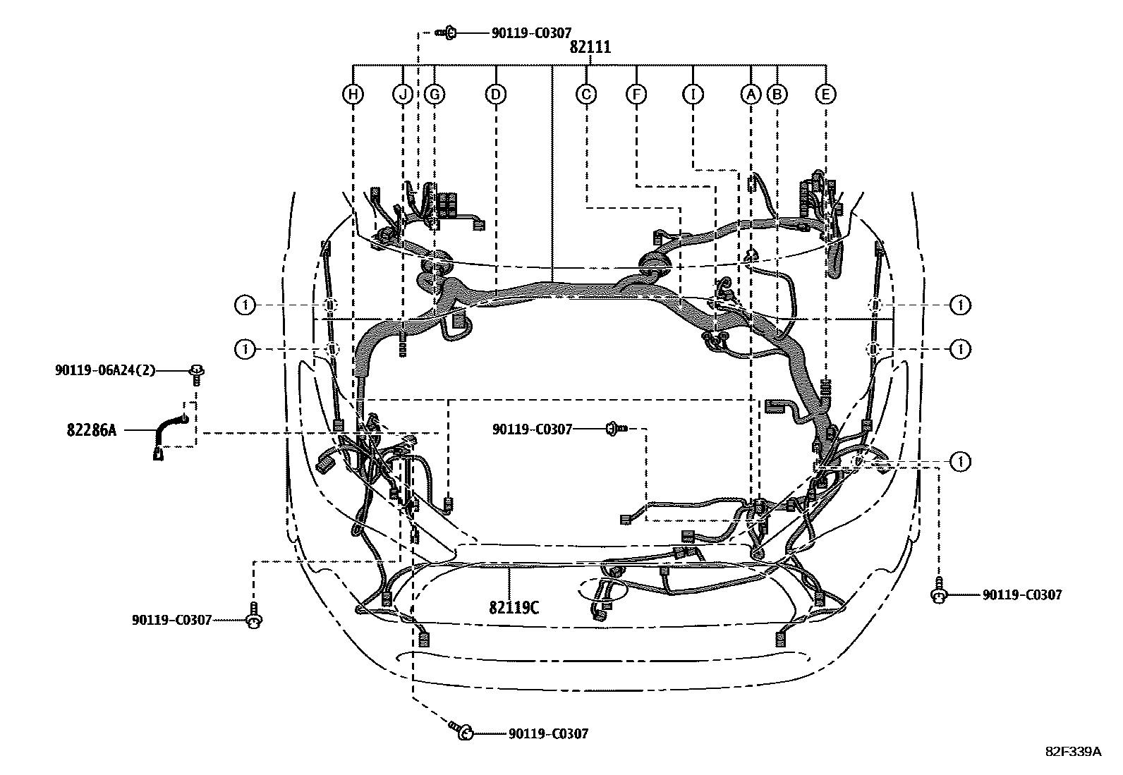 Toyota COROLLA 线束和卡夹 EPC diagram — 82F339A