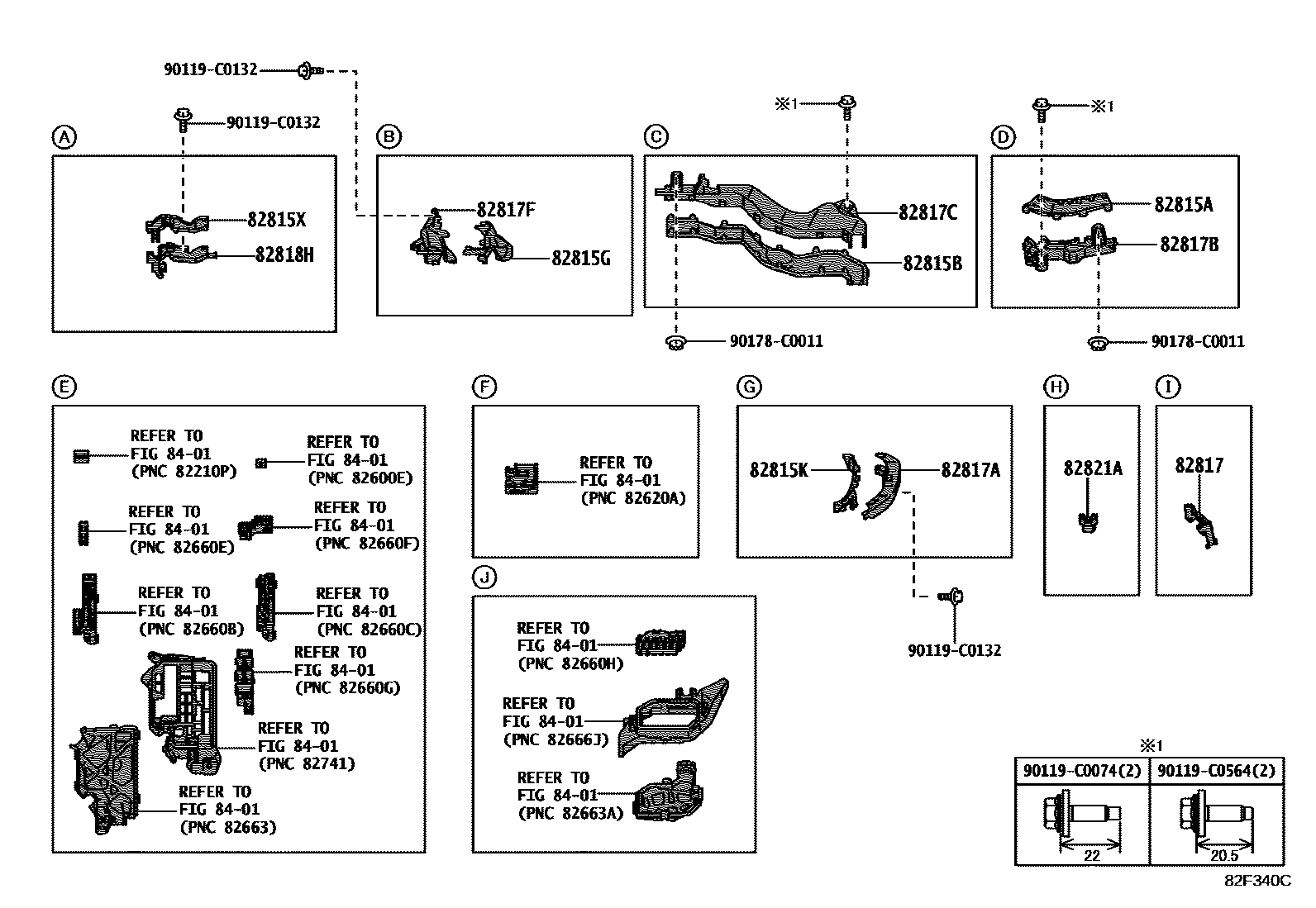 Toyota COROLLA 线束和卡夹 EPC diagram — 82F340C