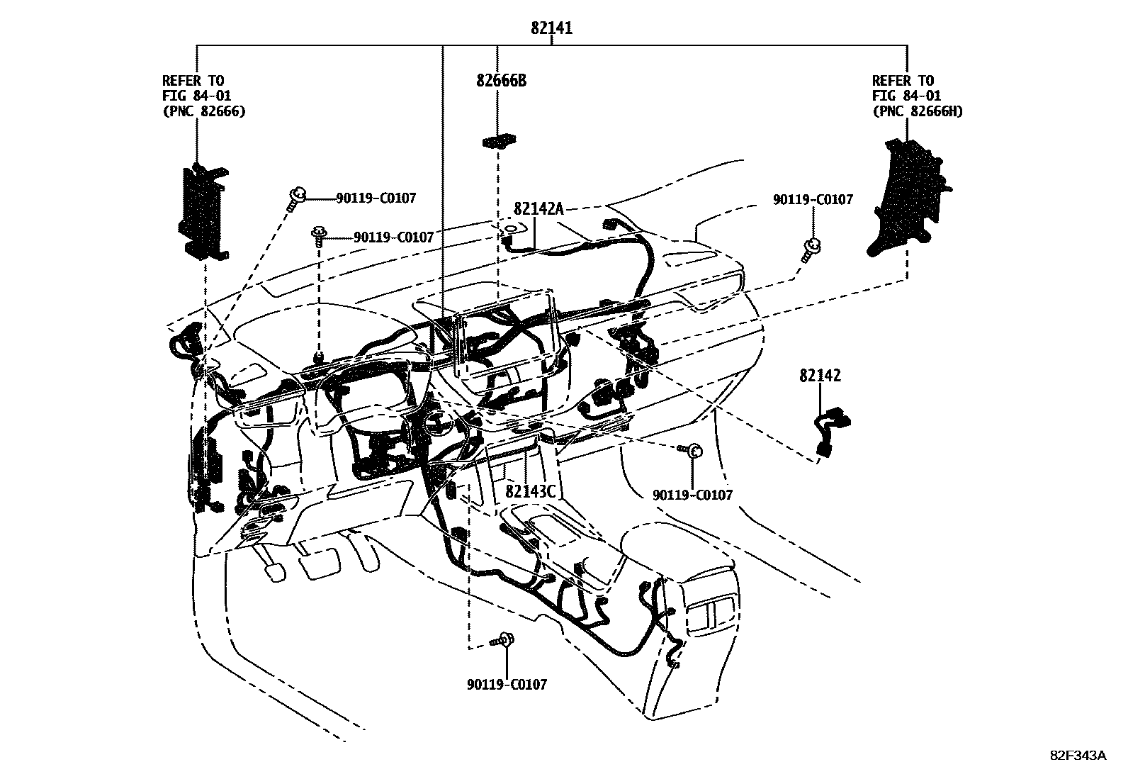 Toyota COROLLA 线束和卡夹 EPC diagram — 82F343A