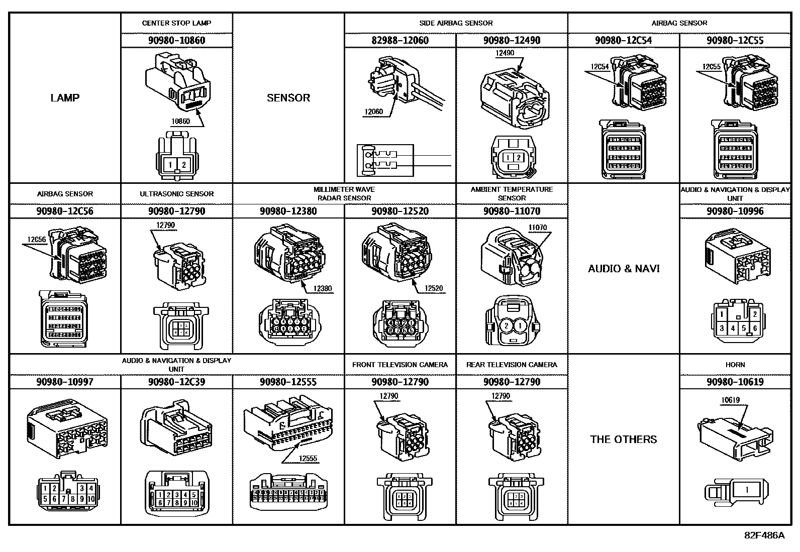Toyota COROLLA 线束和卡夹 EPC diagram — 82F486A