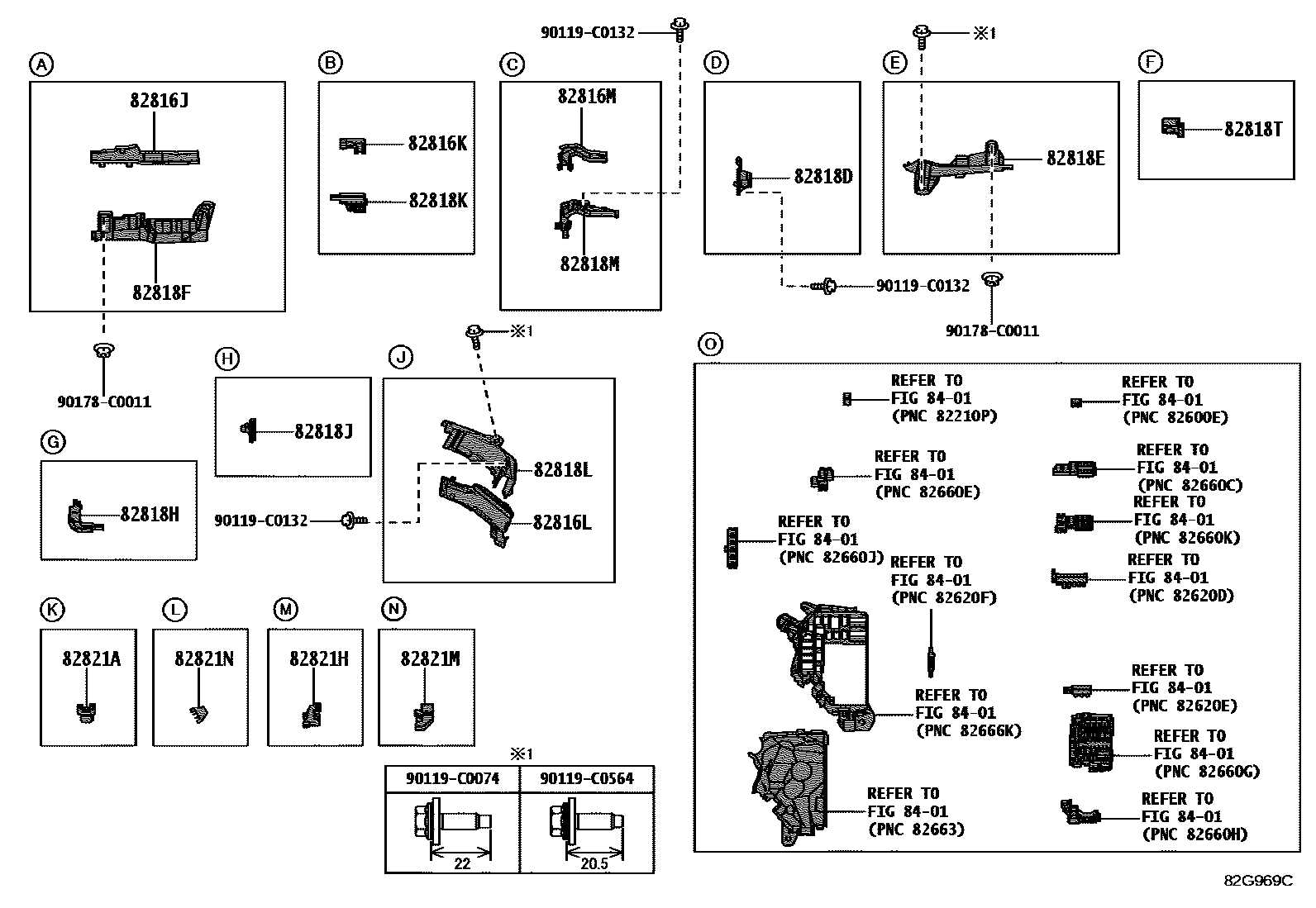 Toyota COROLLA 线束和卡夹 EPC diagram — 82G969C