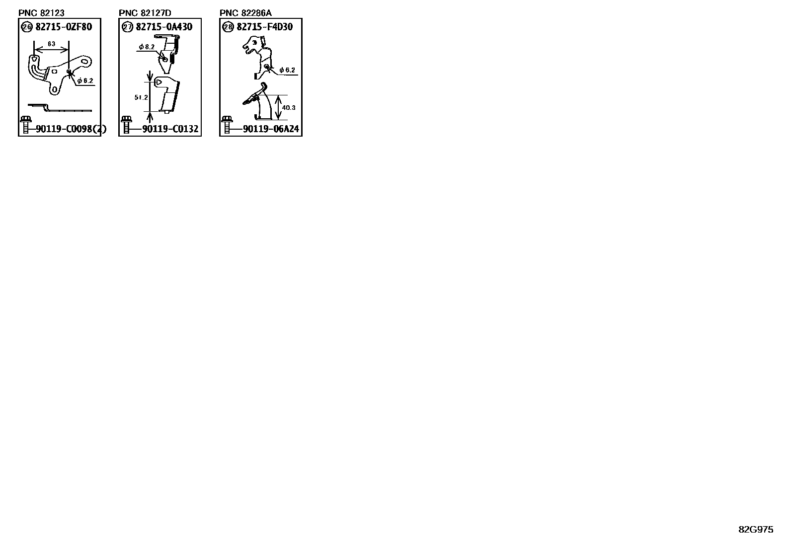 Toyota COROLLA 线束和卡夹 EPC diagram — 82G975