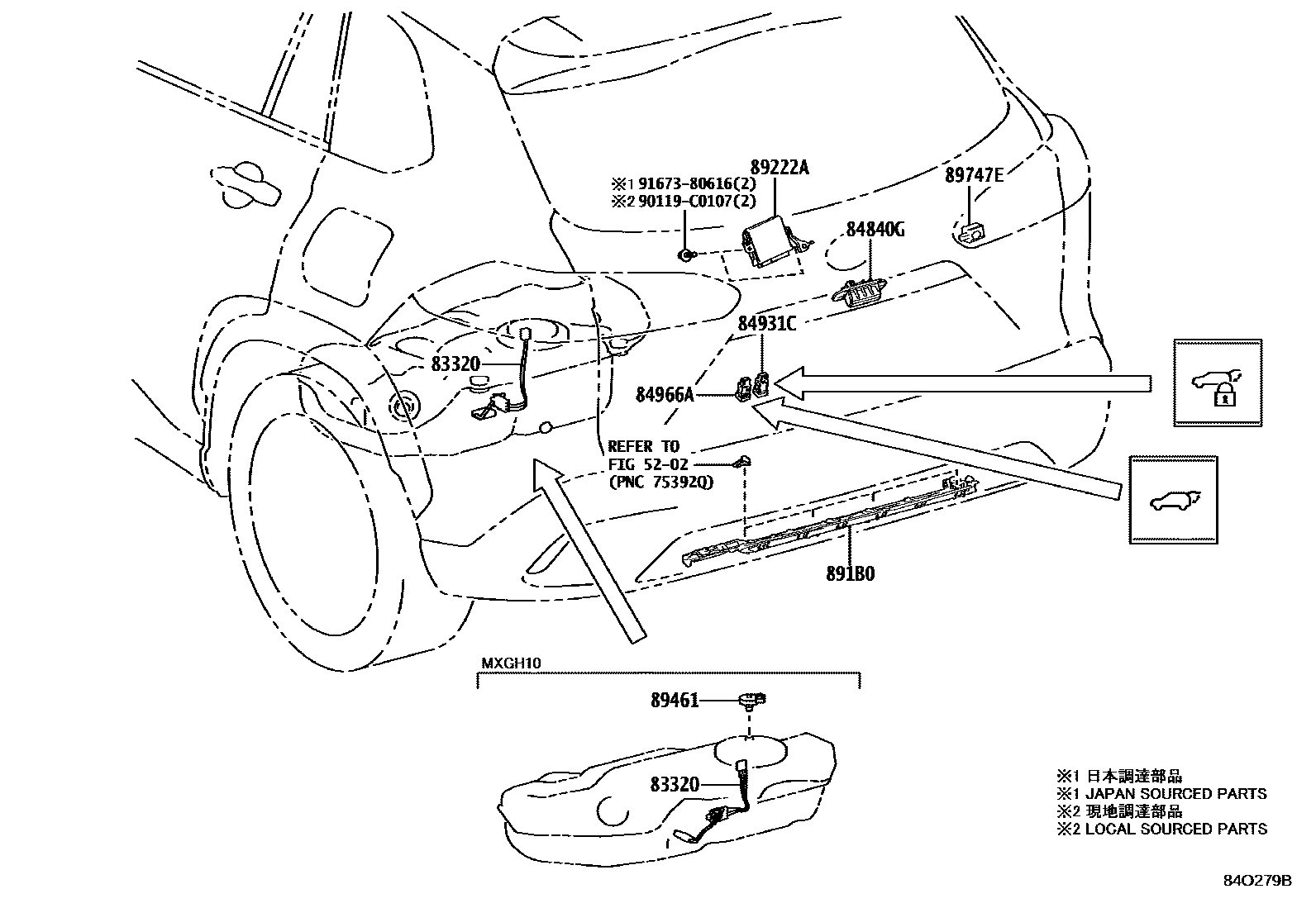 Toyota COROLLA 开关和继电器和ECU EPC diagram — 84O279B