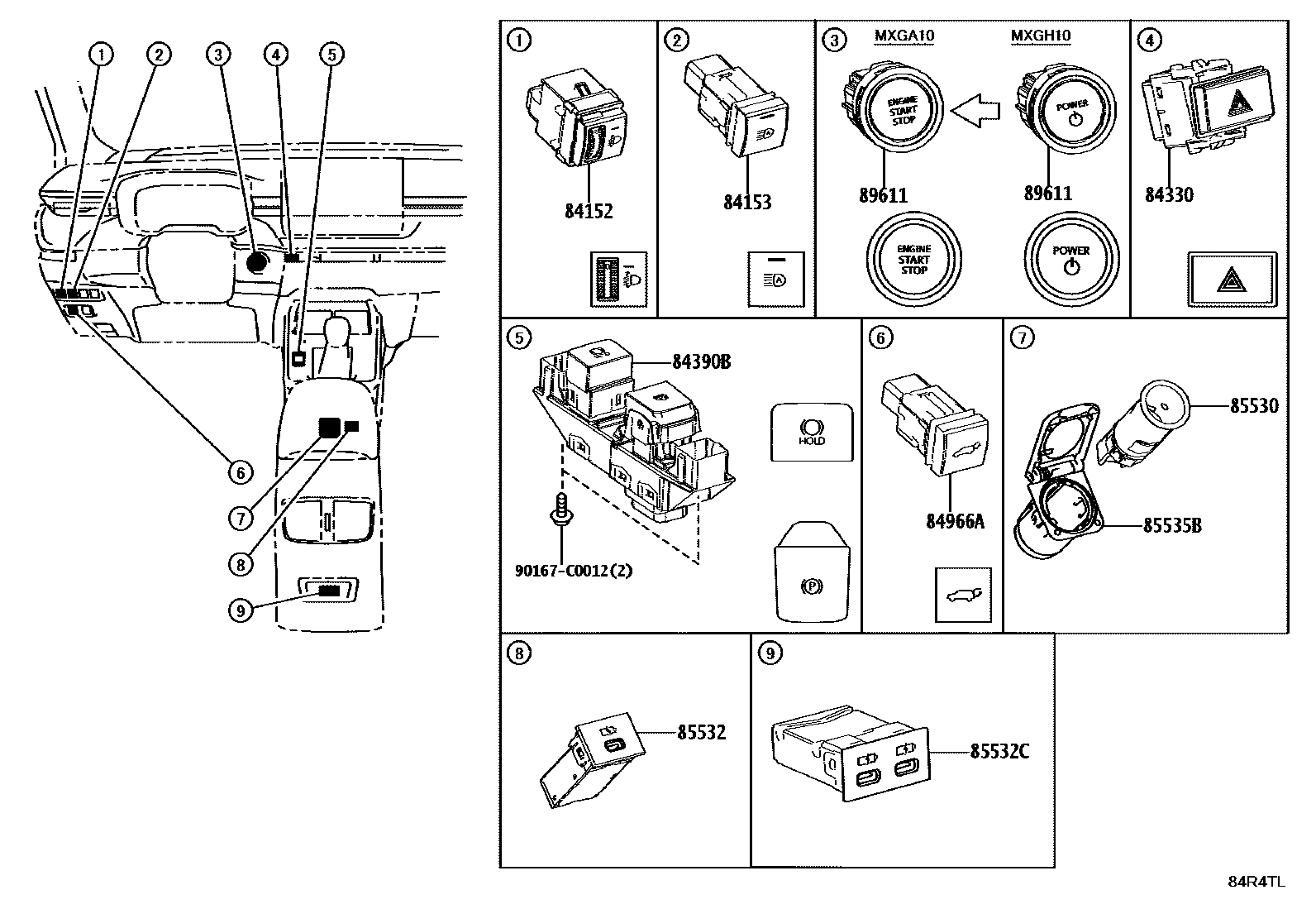 Toyota COROLLA 开关和继电器和ECU EPC diagram — 84R4TL