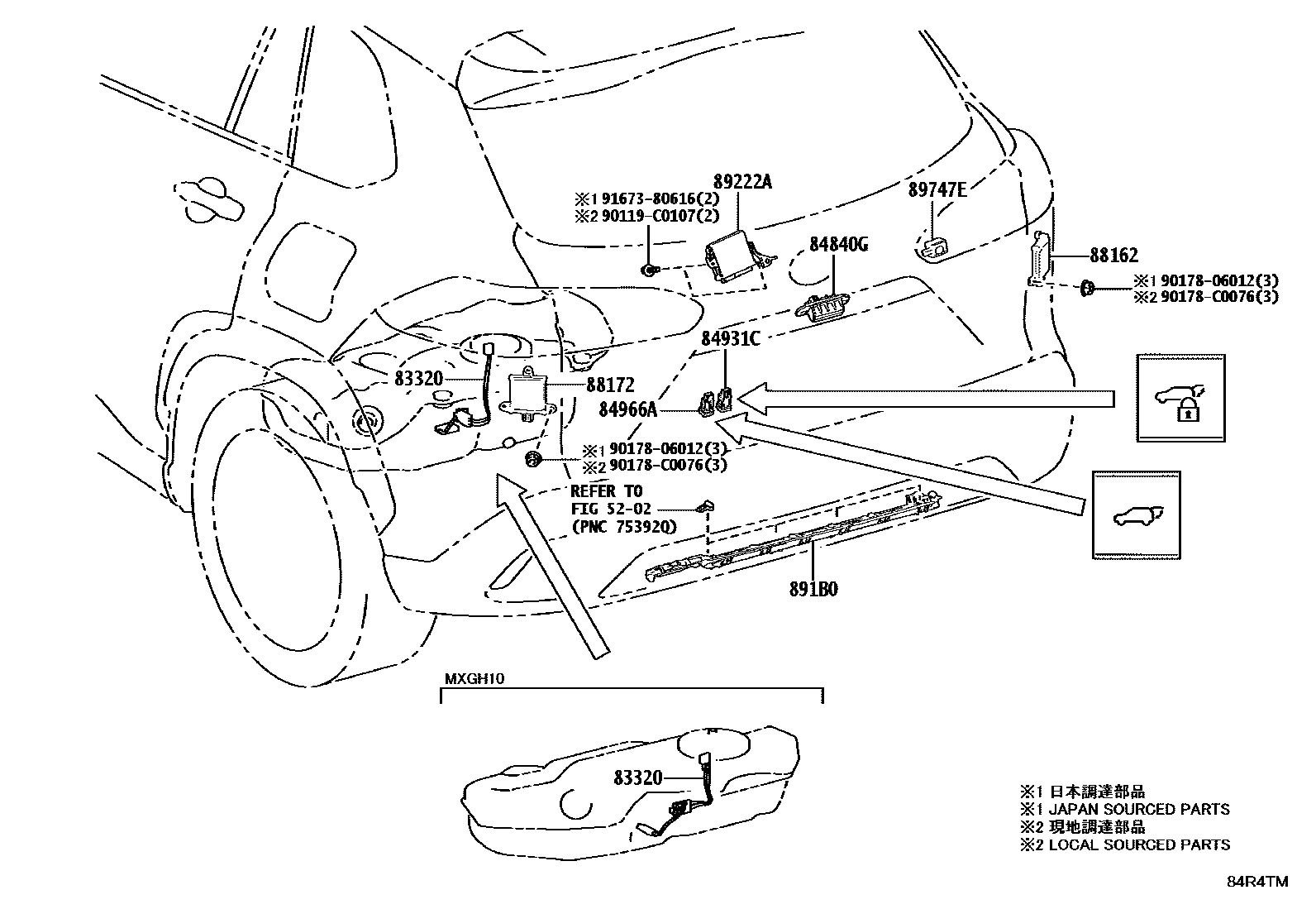 Toyota COROLLA 开关和继电器和ECU EPC diagram — 84R4TM